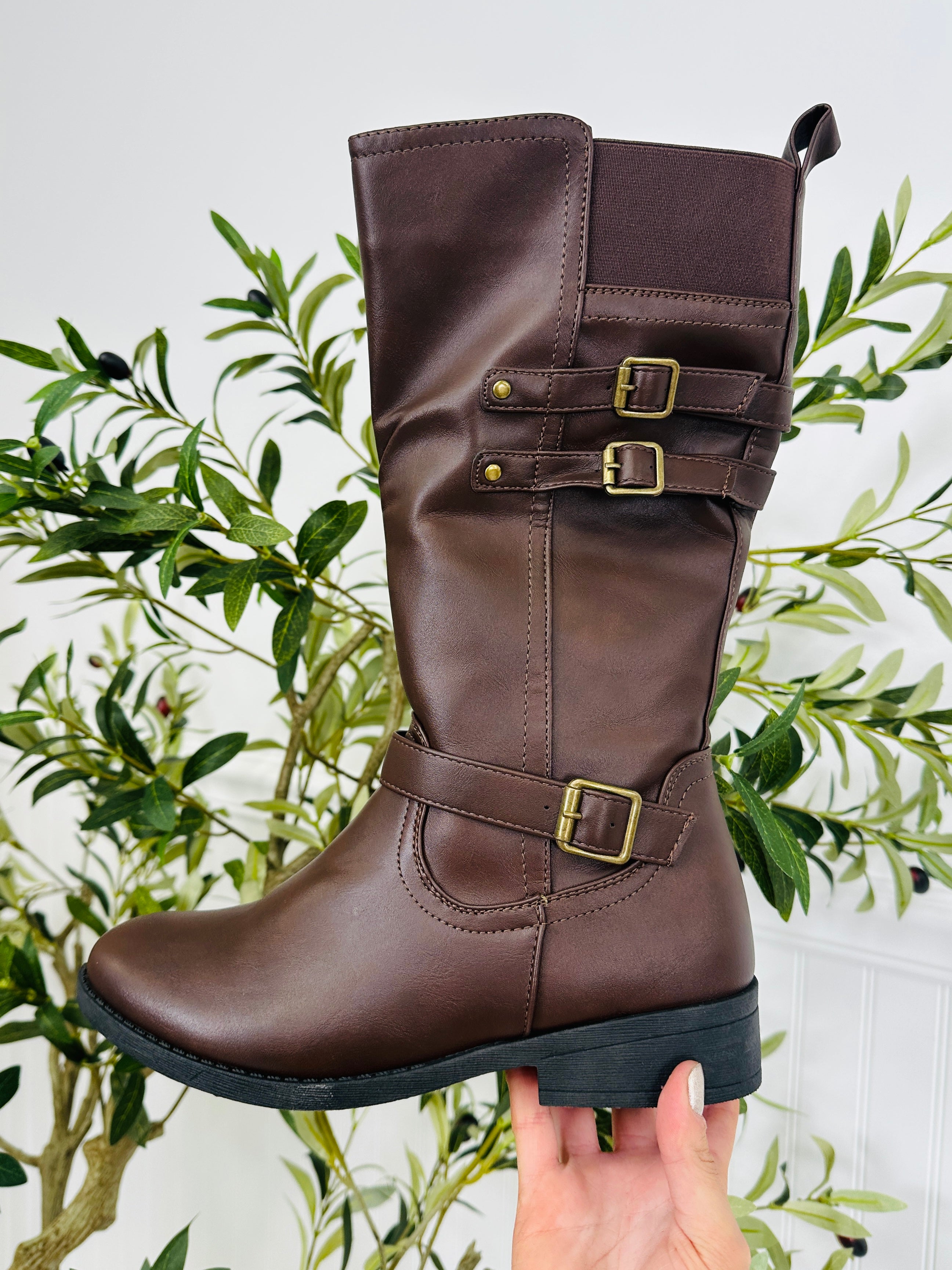 Women's Brown Buckle-Detail Boots - product view 5