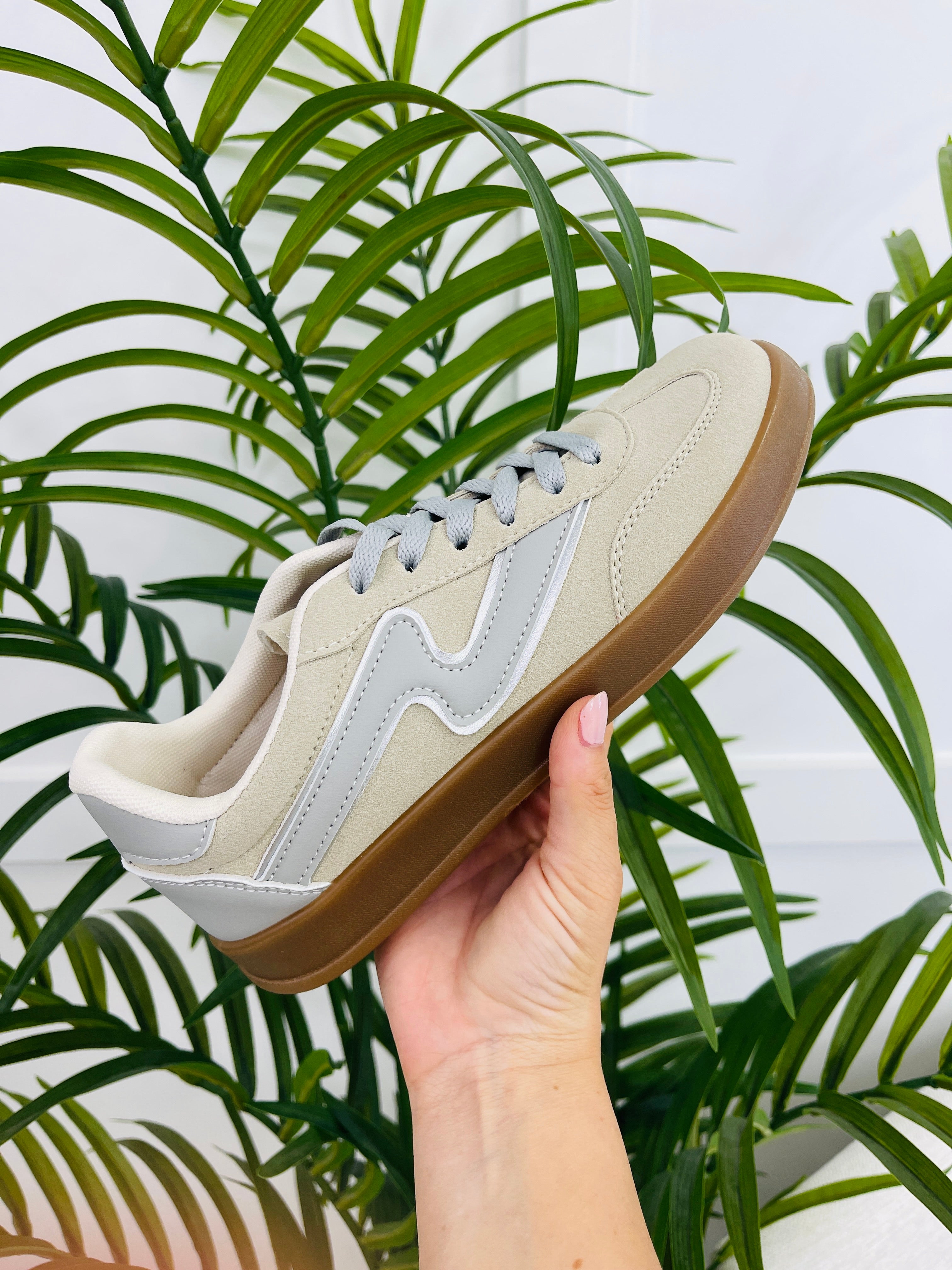 Women's Beige Grey Metallic Sneakers - product view 1
