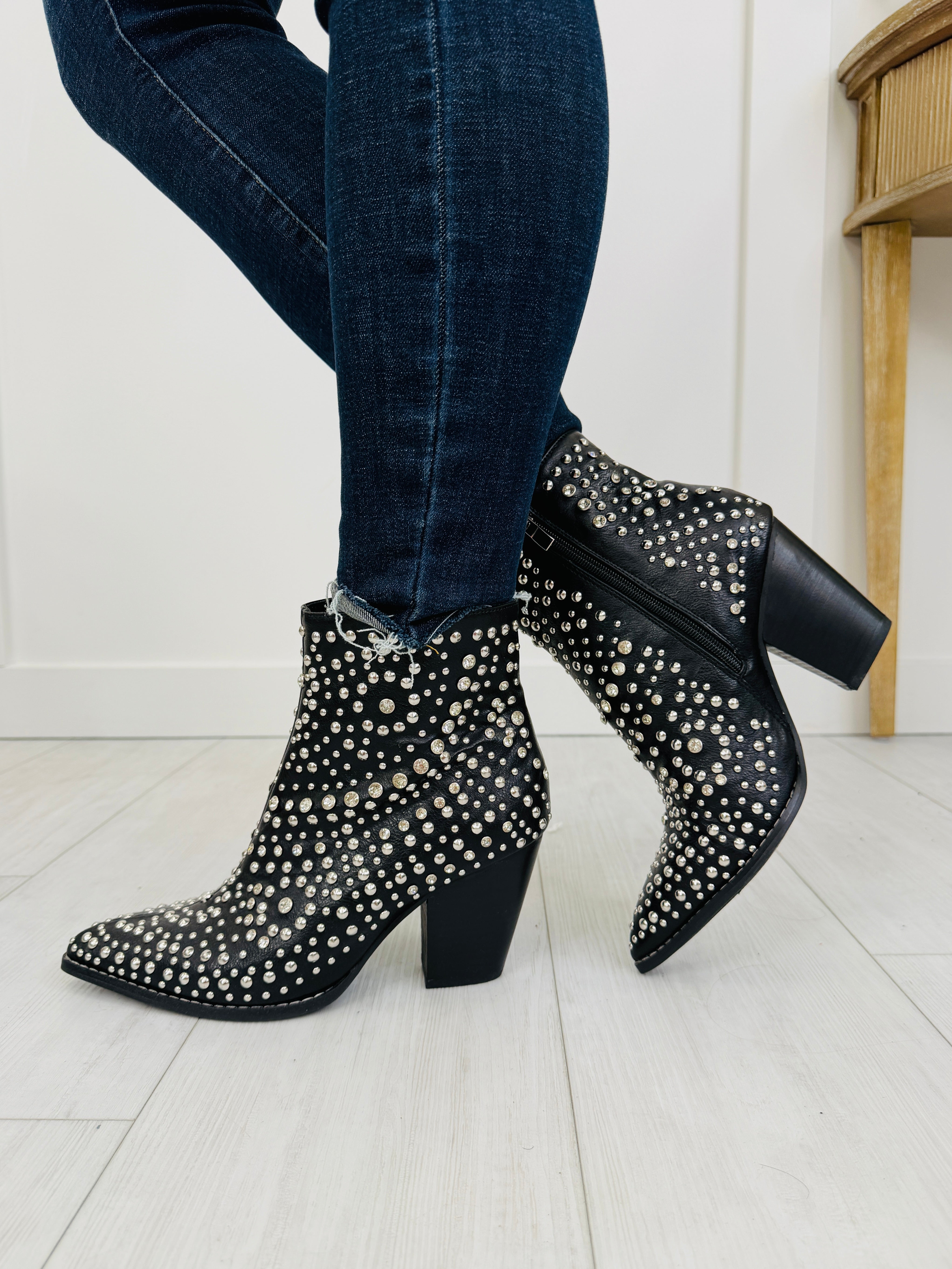 Women's Black Rhinestone Booties - product view 3