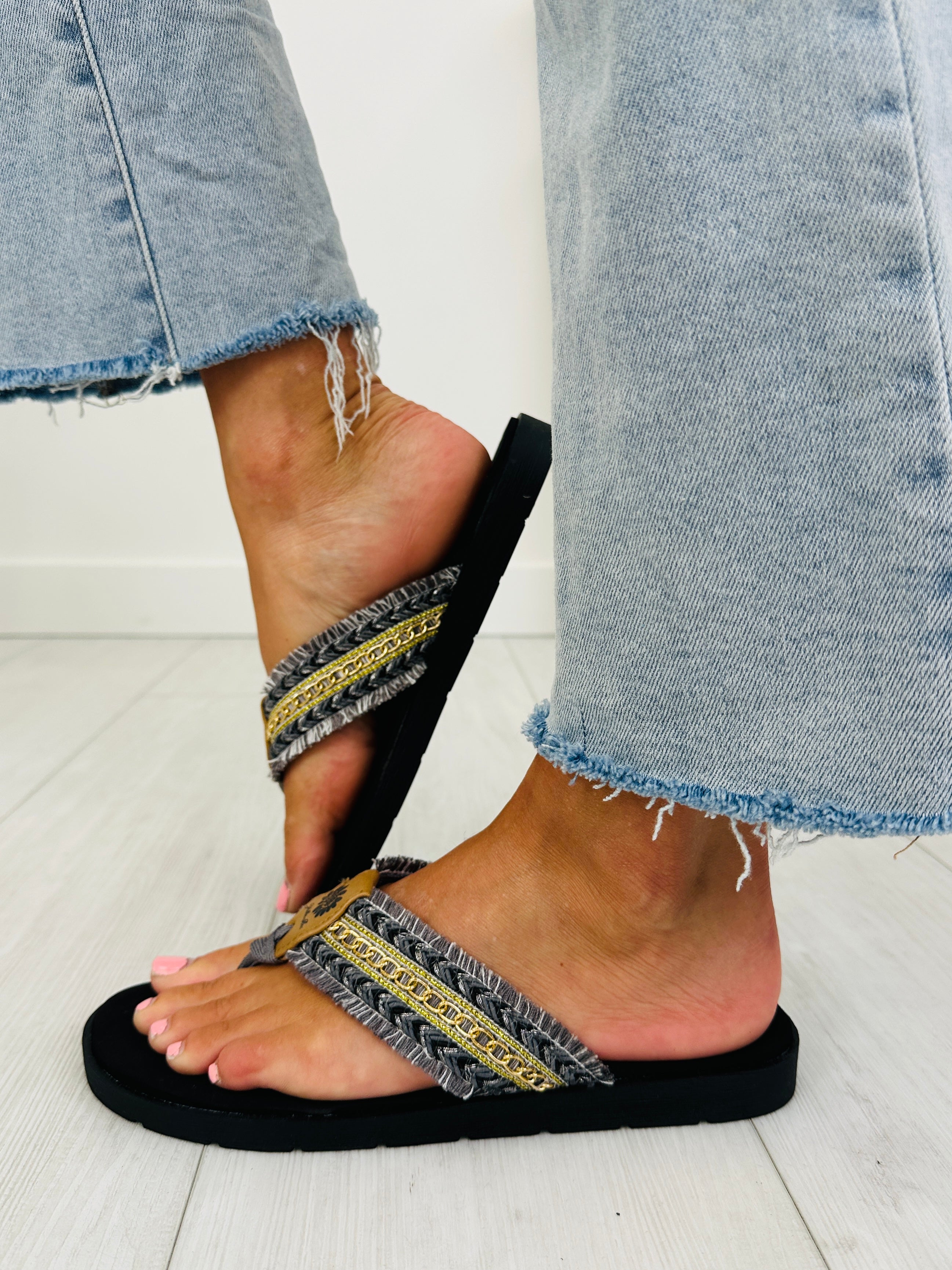 Women's Black Metallic Flip Flops - product view 4