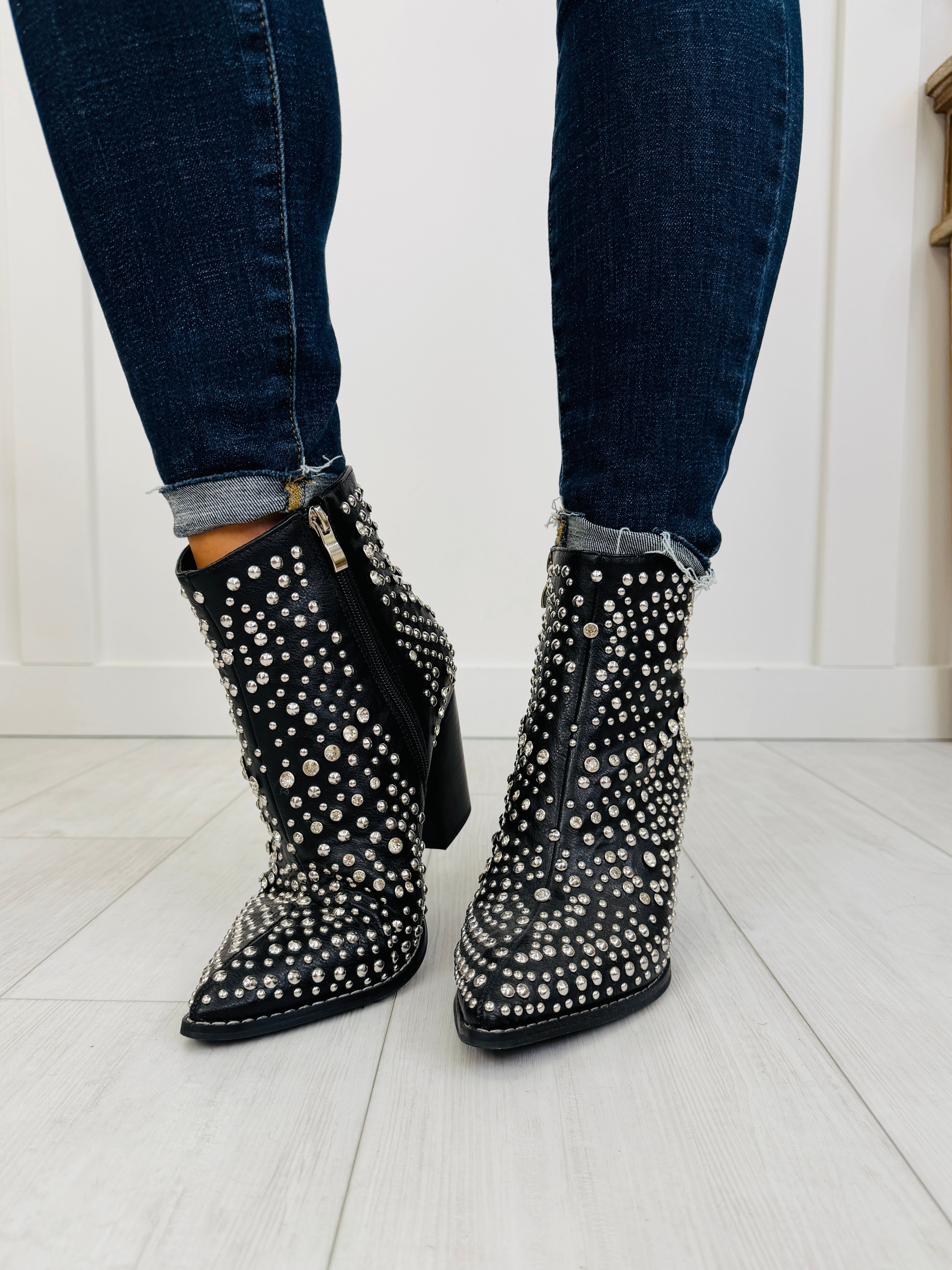 Women's Black Rhinestone Booties - product view 2
