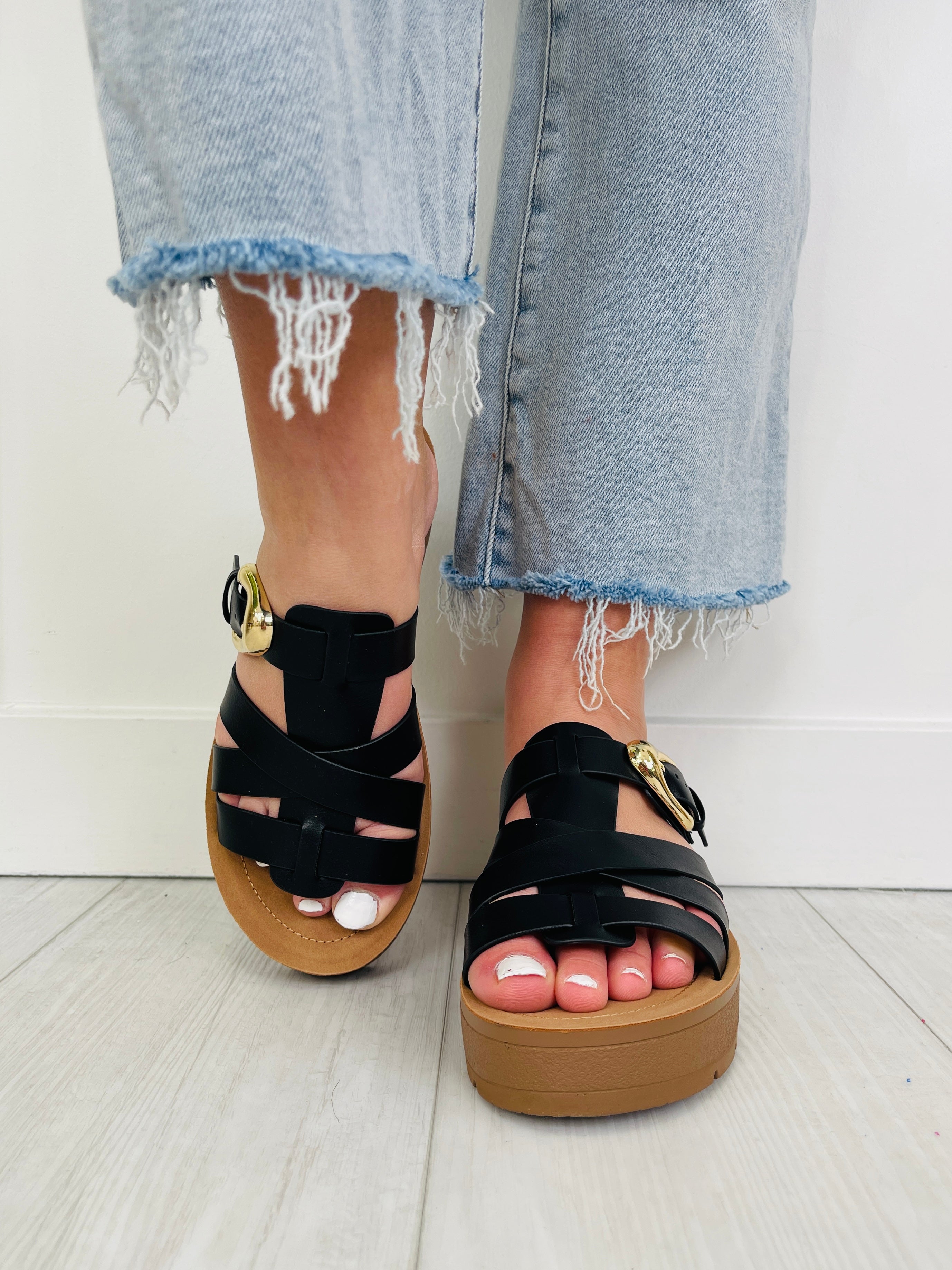 Women's Black Platform Sandals - product view 3