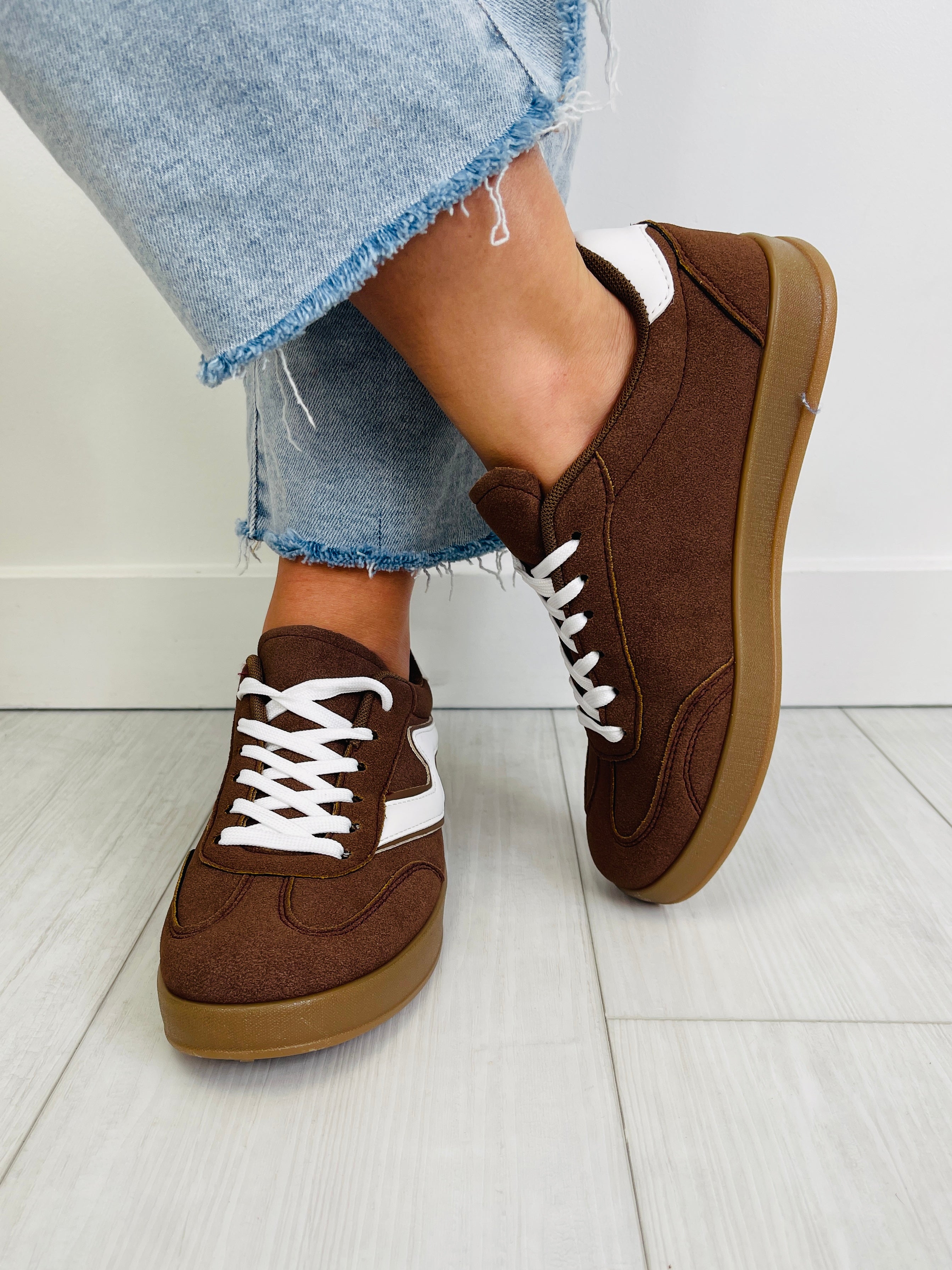 Women's Brown Suede-Look Sneakers - product view 4