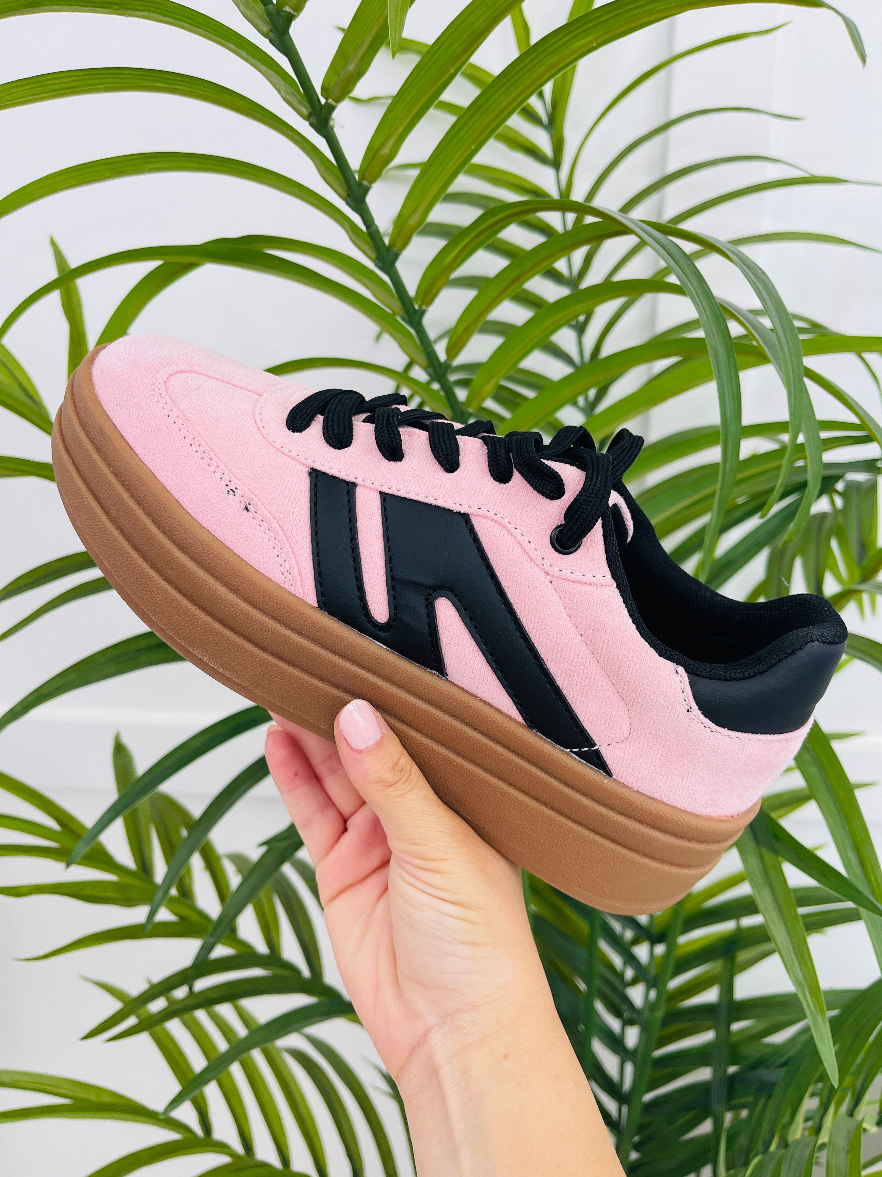 Women's Pink Black Platform Sneakers - product view 1