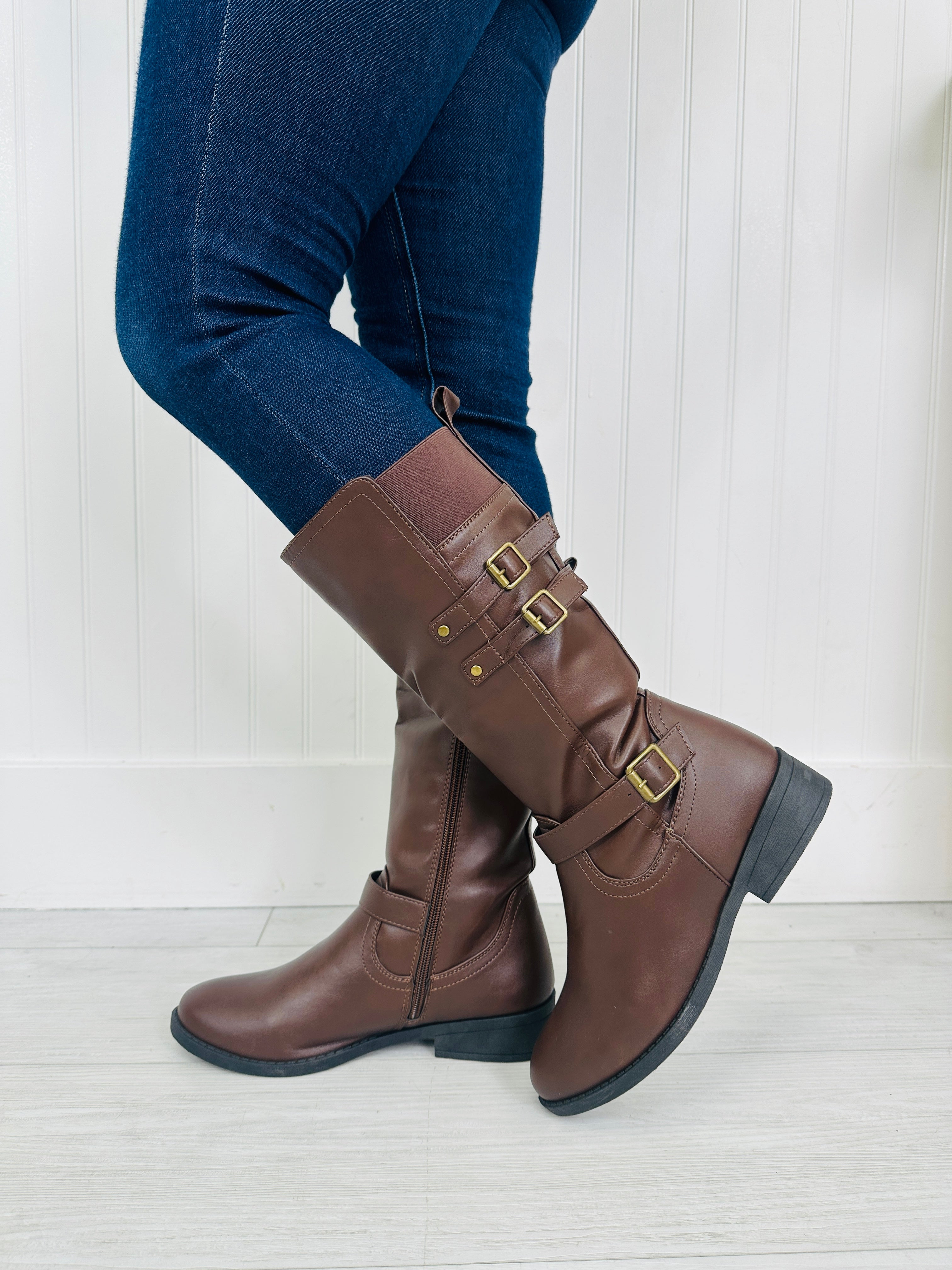 Women's Brown Buckle-Detail Boots - product view 3
