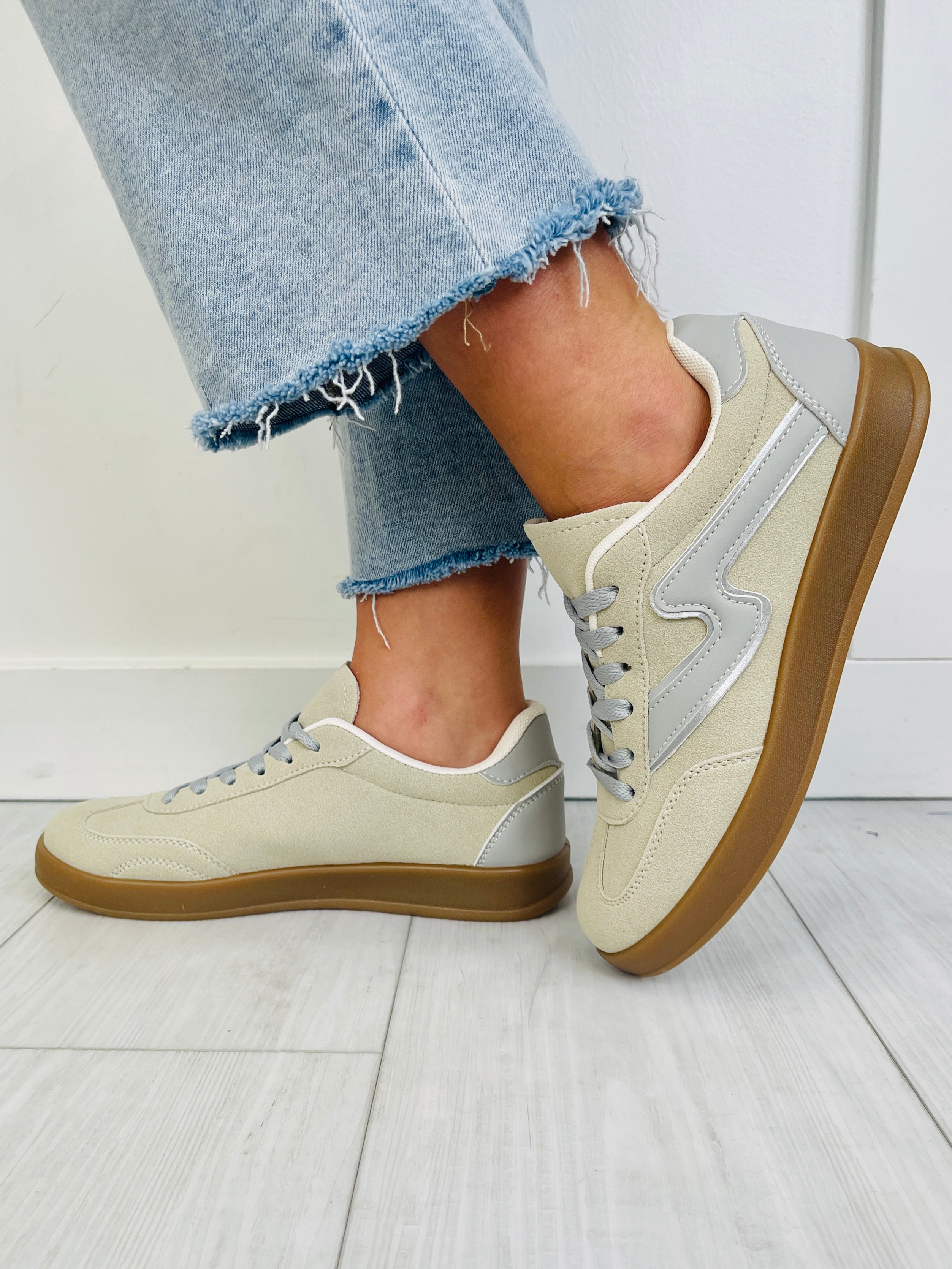 Women's Beige Grey Metallic Sneakers - product view 4