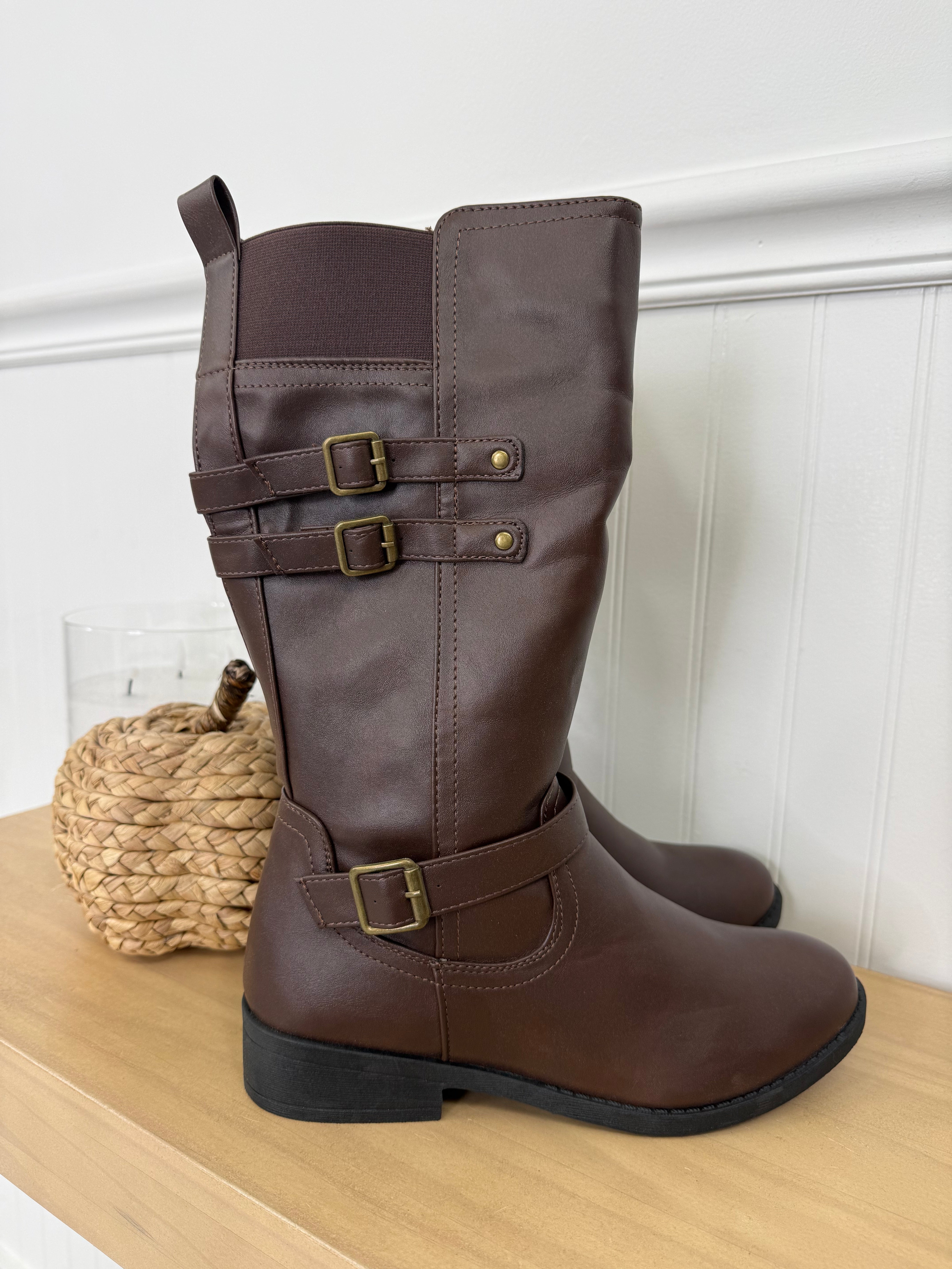Women's Brown Buckle-Detail Boots - product view 1