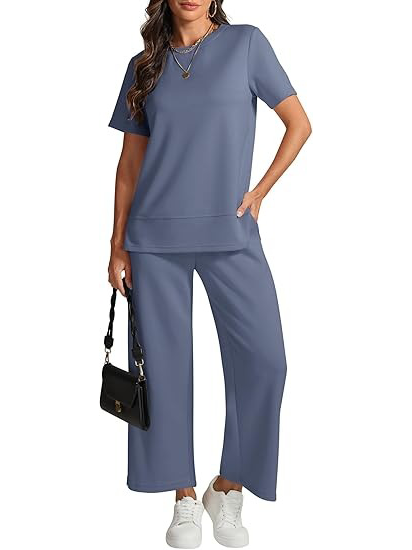 🔥CLEARANCE SALE🔥Women's Basic Short Sleeve Wide Leg Pant Set