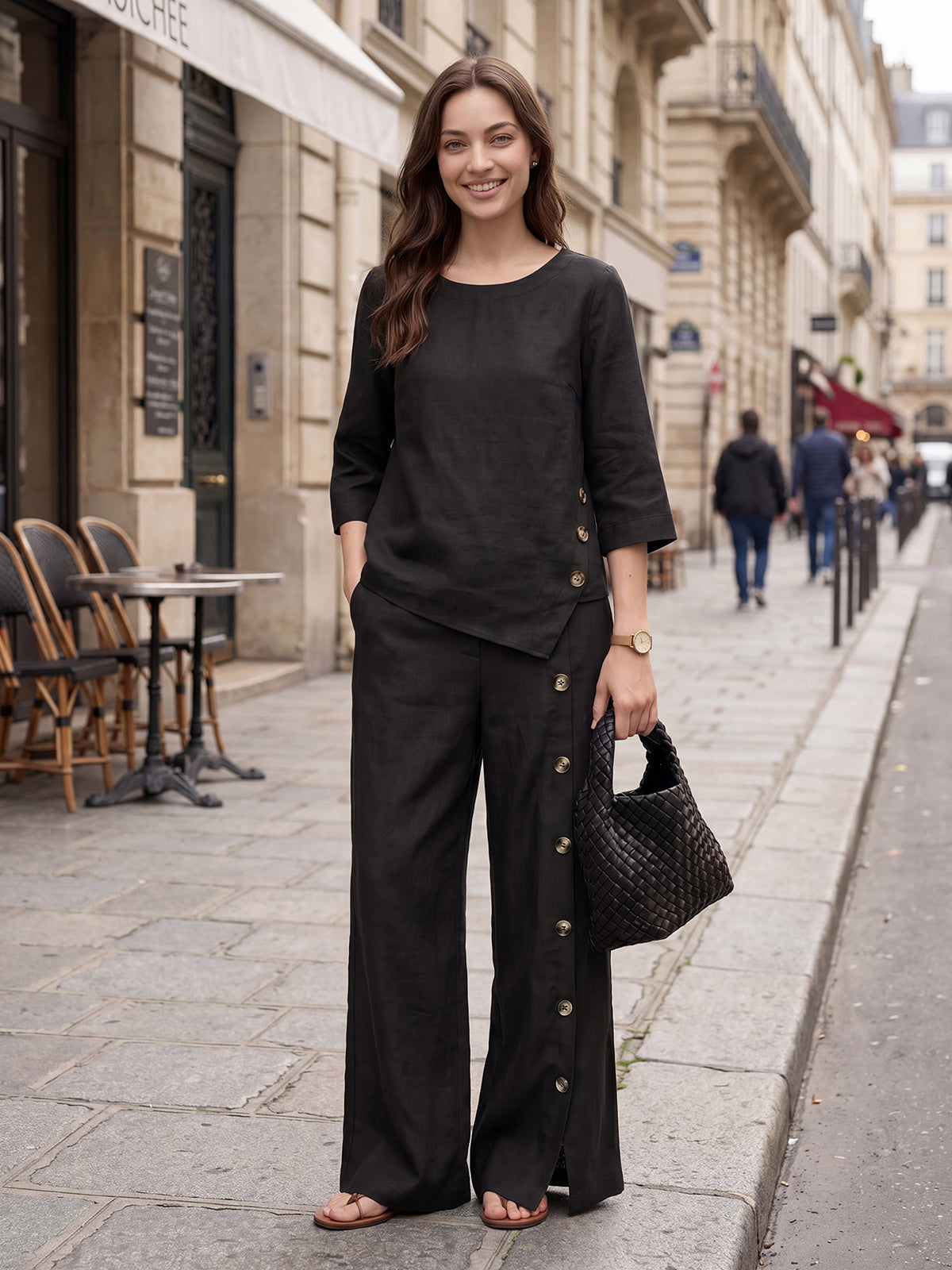 Casual two-piece set: linen cotton top and trousers – create a stylish look in 5 seconds