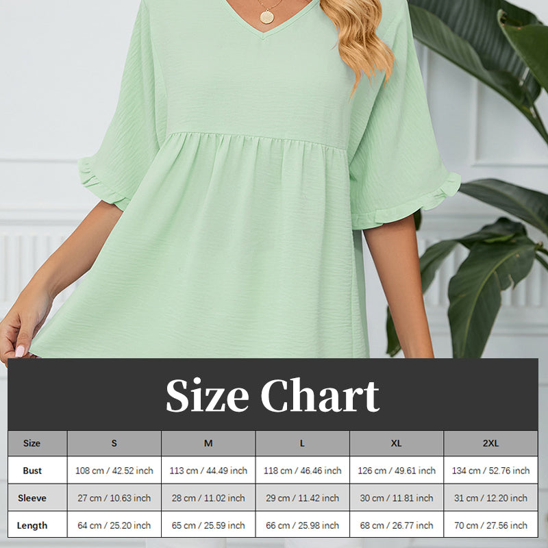 💖LAST DAY SALE 60% OFF💷👕Women's Tops Casual V Neck Ruffle Sleeve T Shirts Babydoll Loose Fit Peplum Top🌿