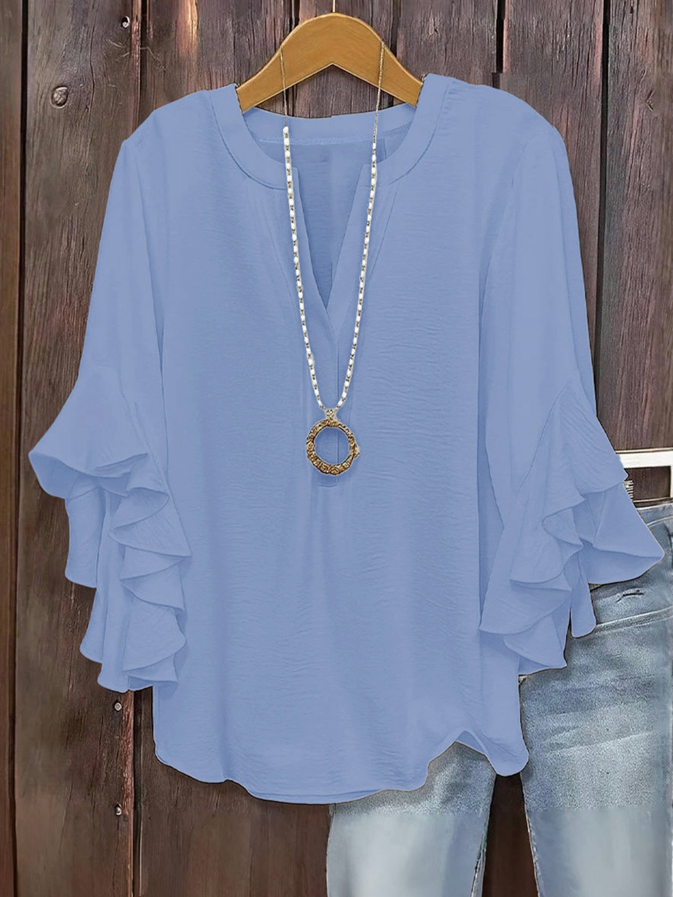 🍃 Plus Size Women's Floral V-Neck Blouse Flowy Ruffled Sleeve Top for Arm & Tummy Flattering Lightweight Casual Summer Shirt ☀️