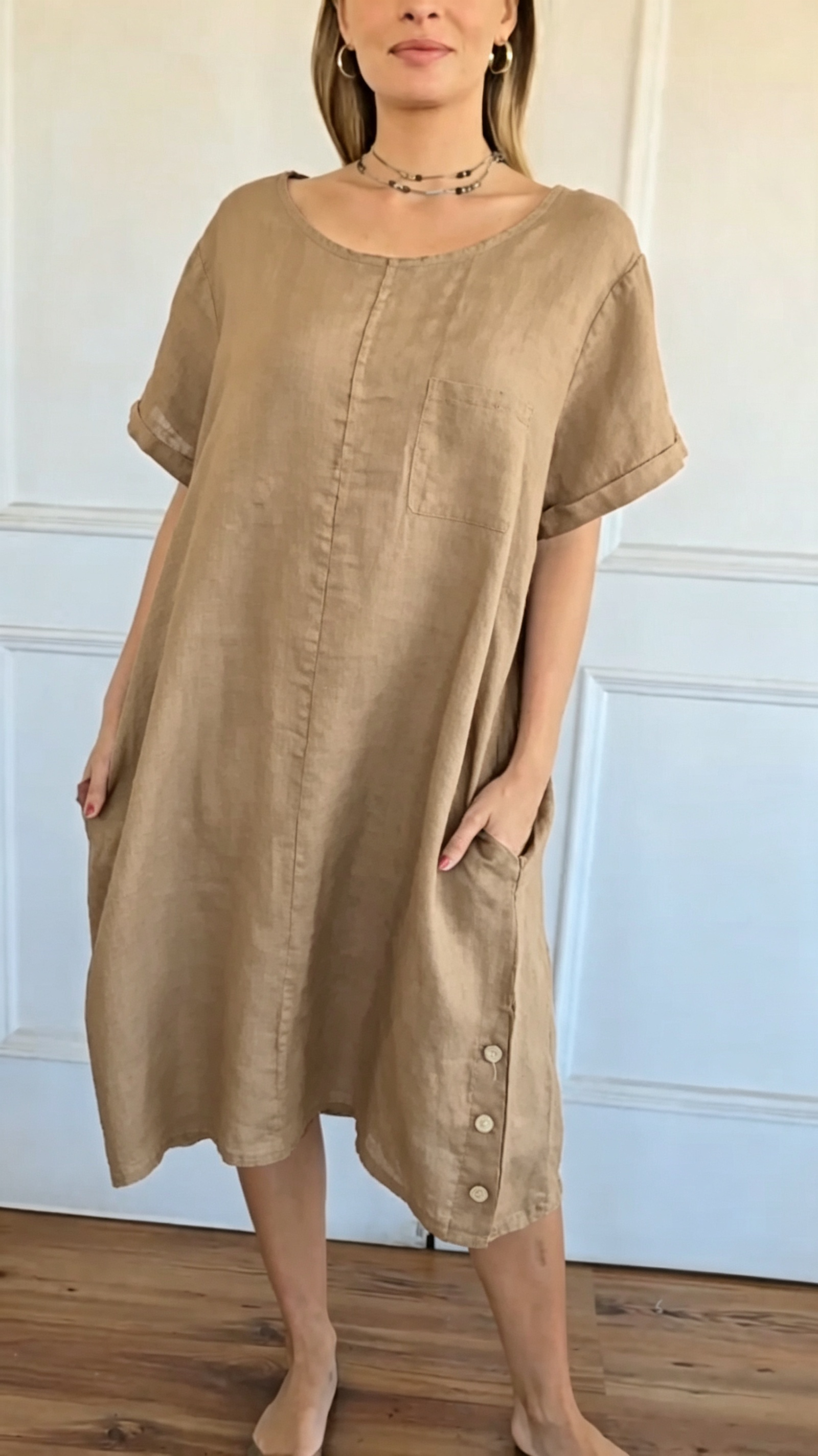 🔥CLEARANCE SALE🔥Relax‑Fit Cotton‑Linen Midi Dress