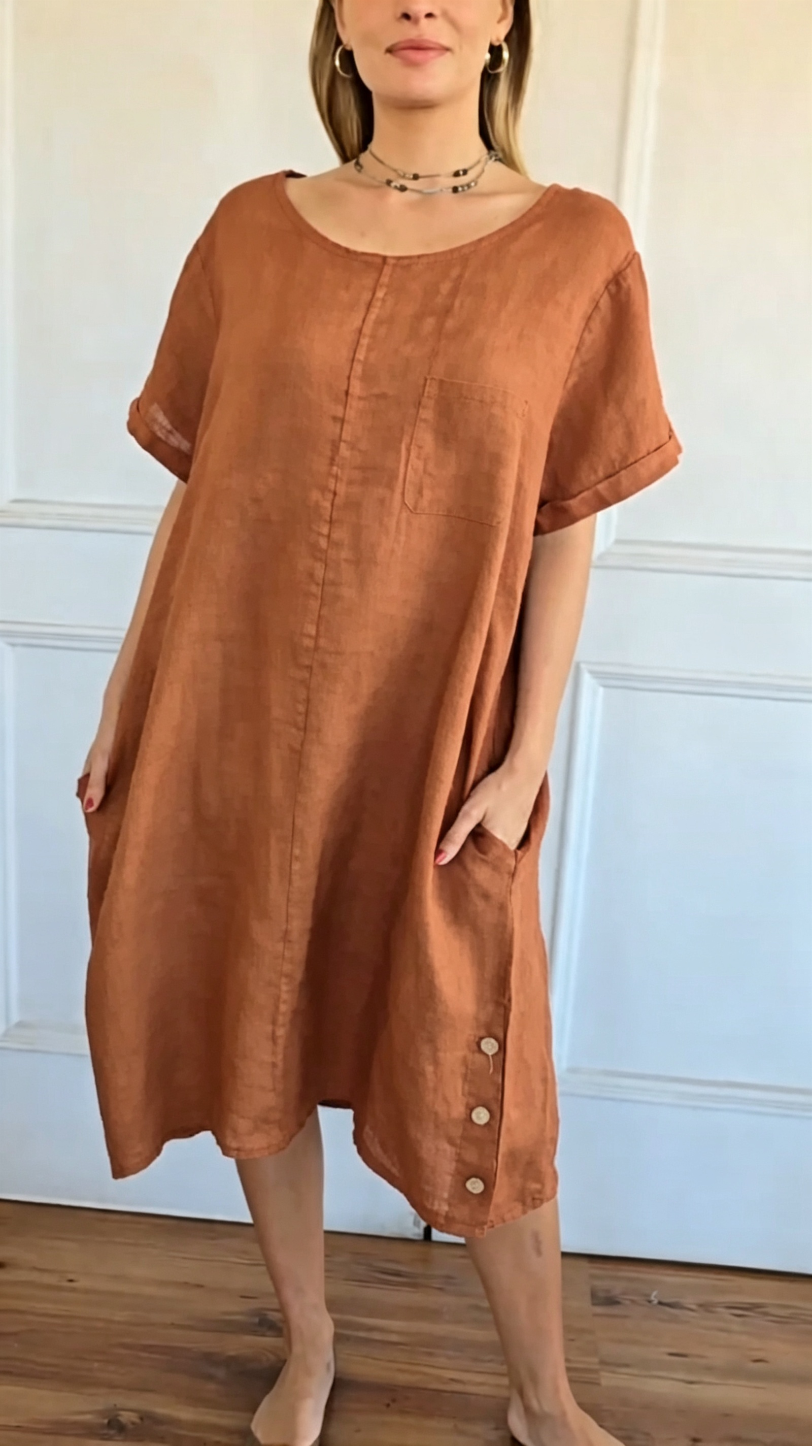 🔥CLEARANCE SALE🔥Relax‑Fit Cotton‑Linen Midi Dress