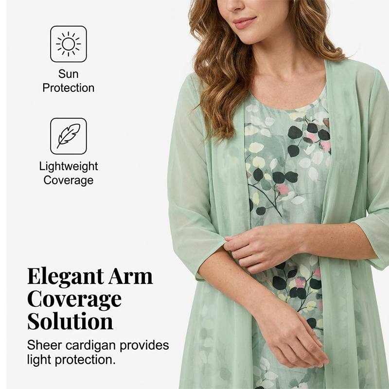 🔥CLEARANCE SALE🔥Women's Elegant Chiffon Dress & Cardigan 2-Piece Set