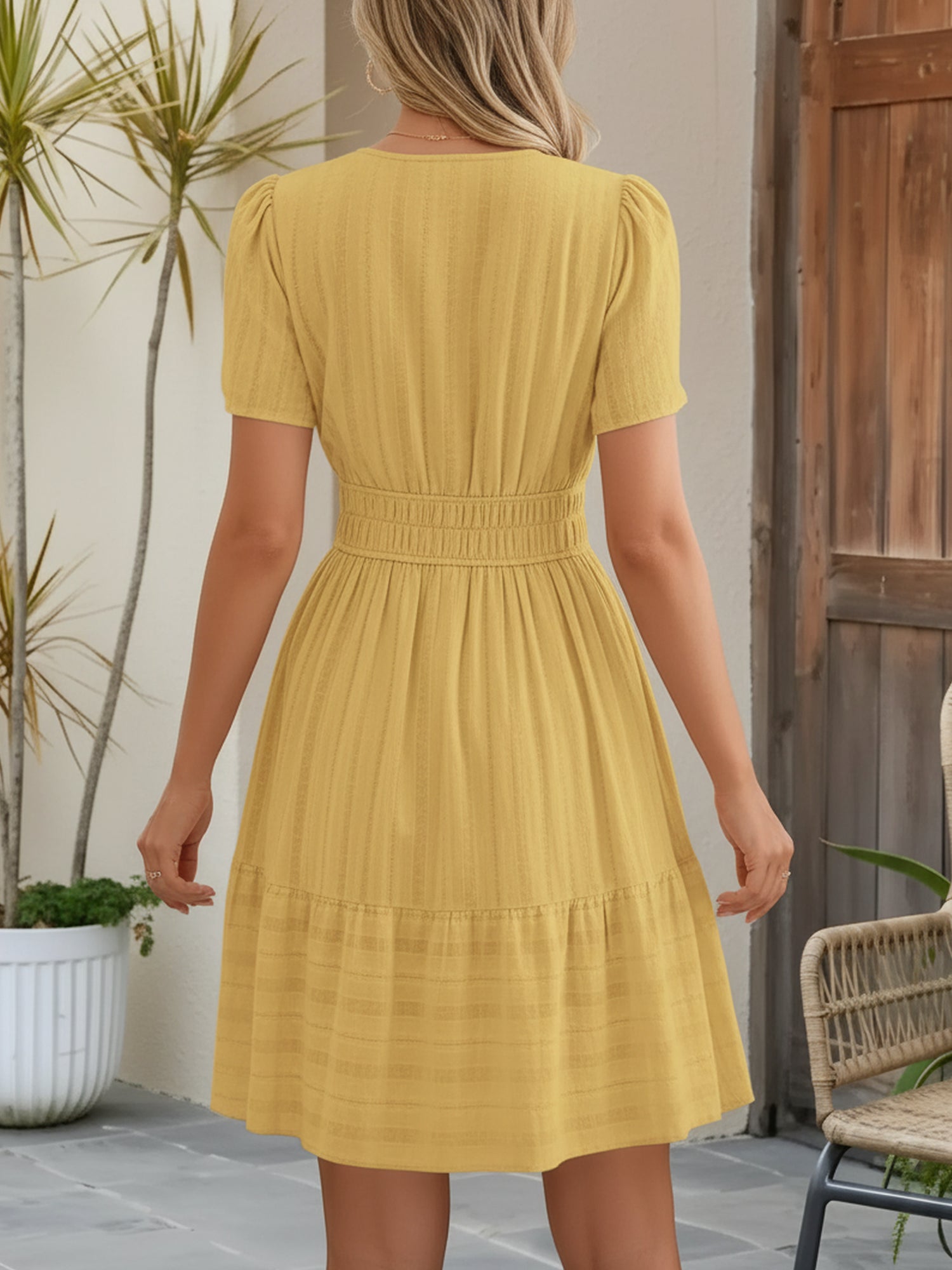 🔥Last Day 50% OFF 🌸-Cotton Notch Neck Puff Sleeve A-Line Tiered Dress