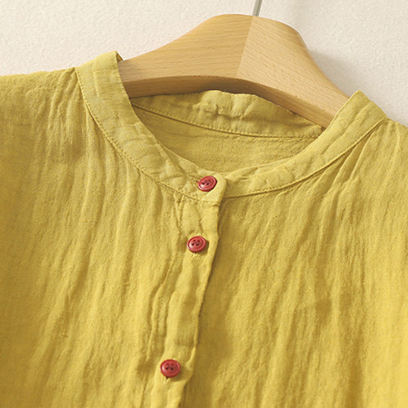 Summer Plain Red Buttons Short Sleeve Women's Shirt