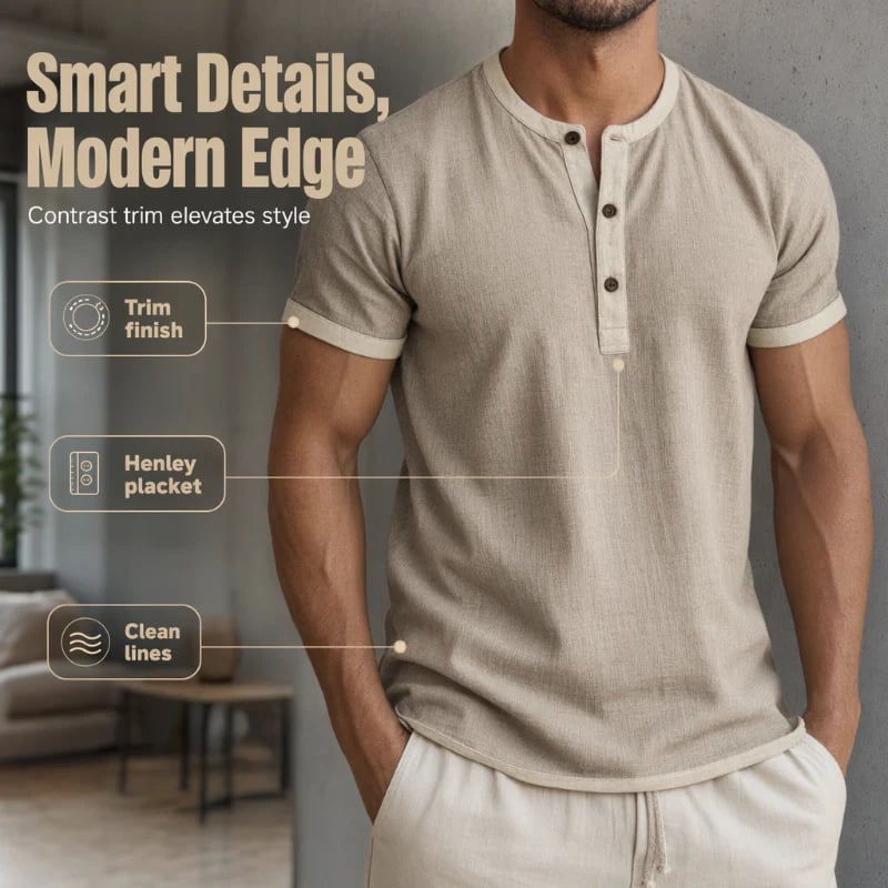 Men's Short Sleeve Breathable Henley Shirt