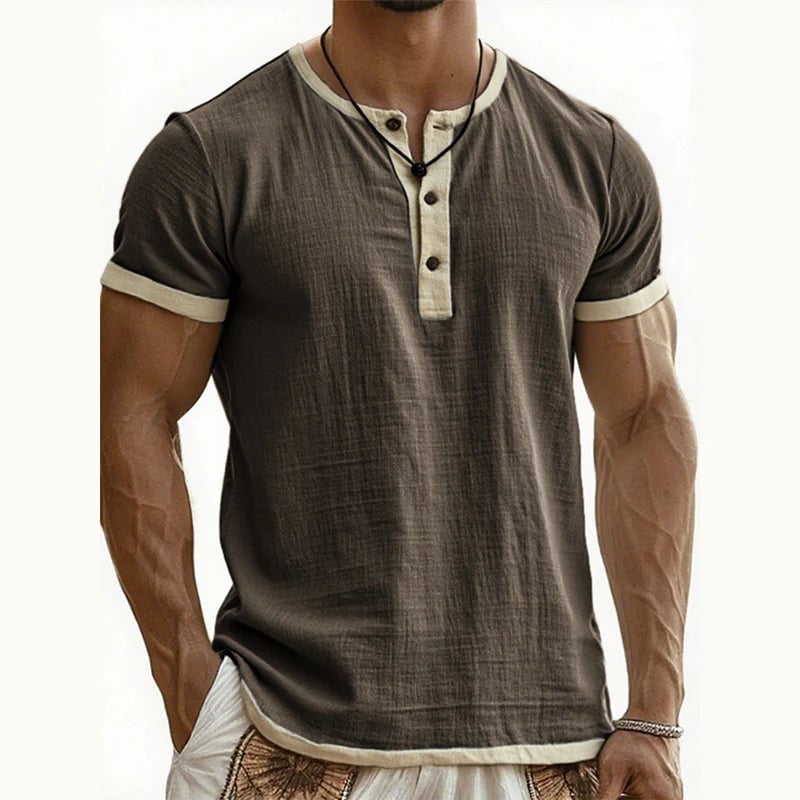 Men's Short Sleeve Breathable Henley Shirt