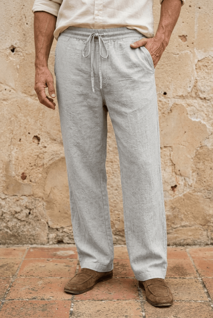 Men's Cotton‑Linen Drawstring Wide‑Leg Pants