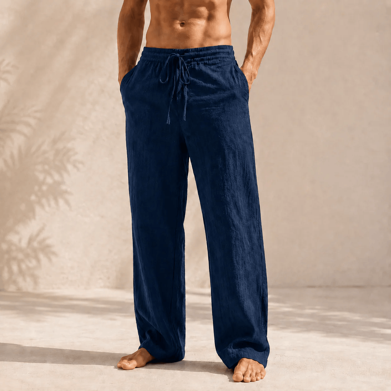 Men's Cotton‑Linen Drawstring Wide‑Leg Pants