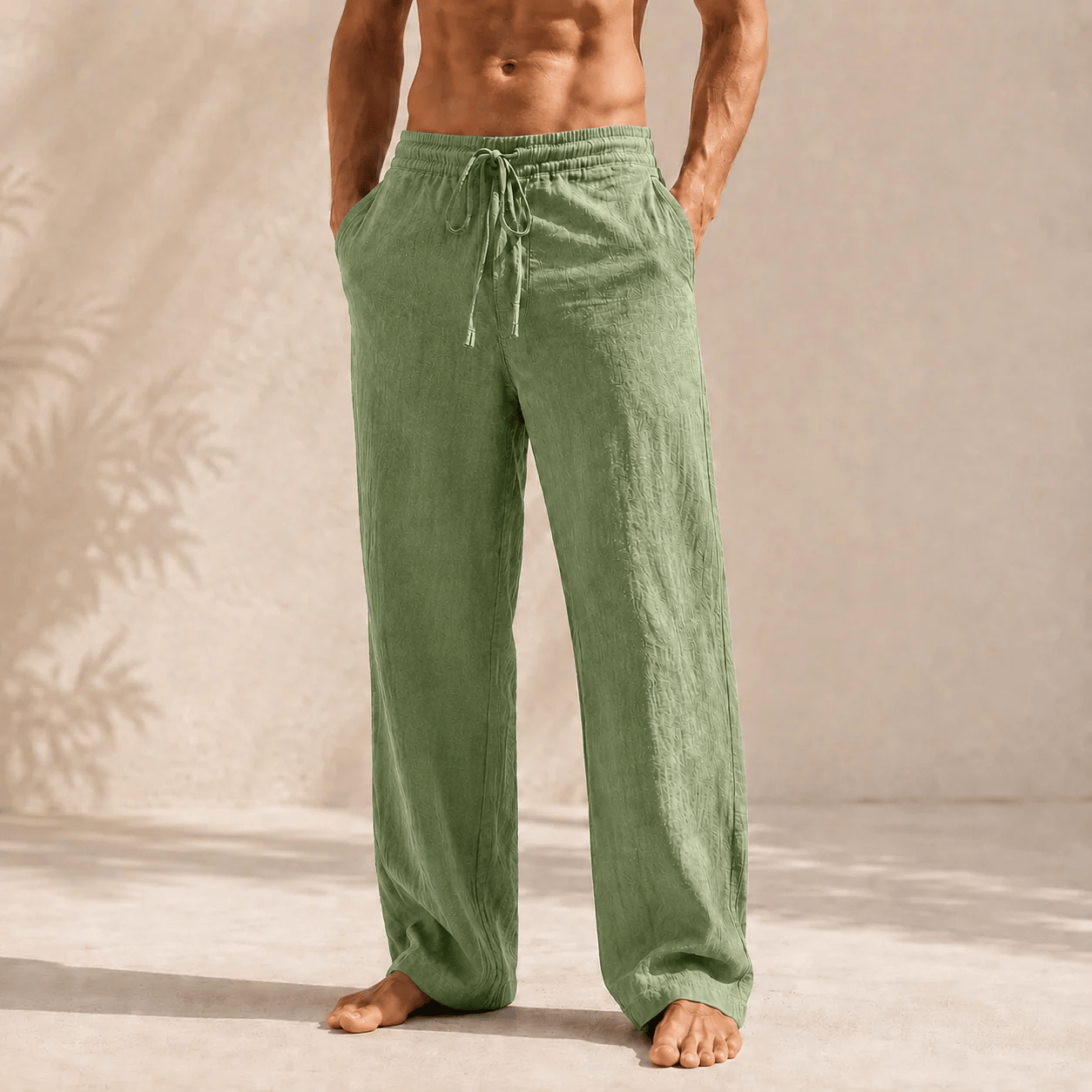 Men's Cotton‑Linen Drawstring Wide‑Leg Pants