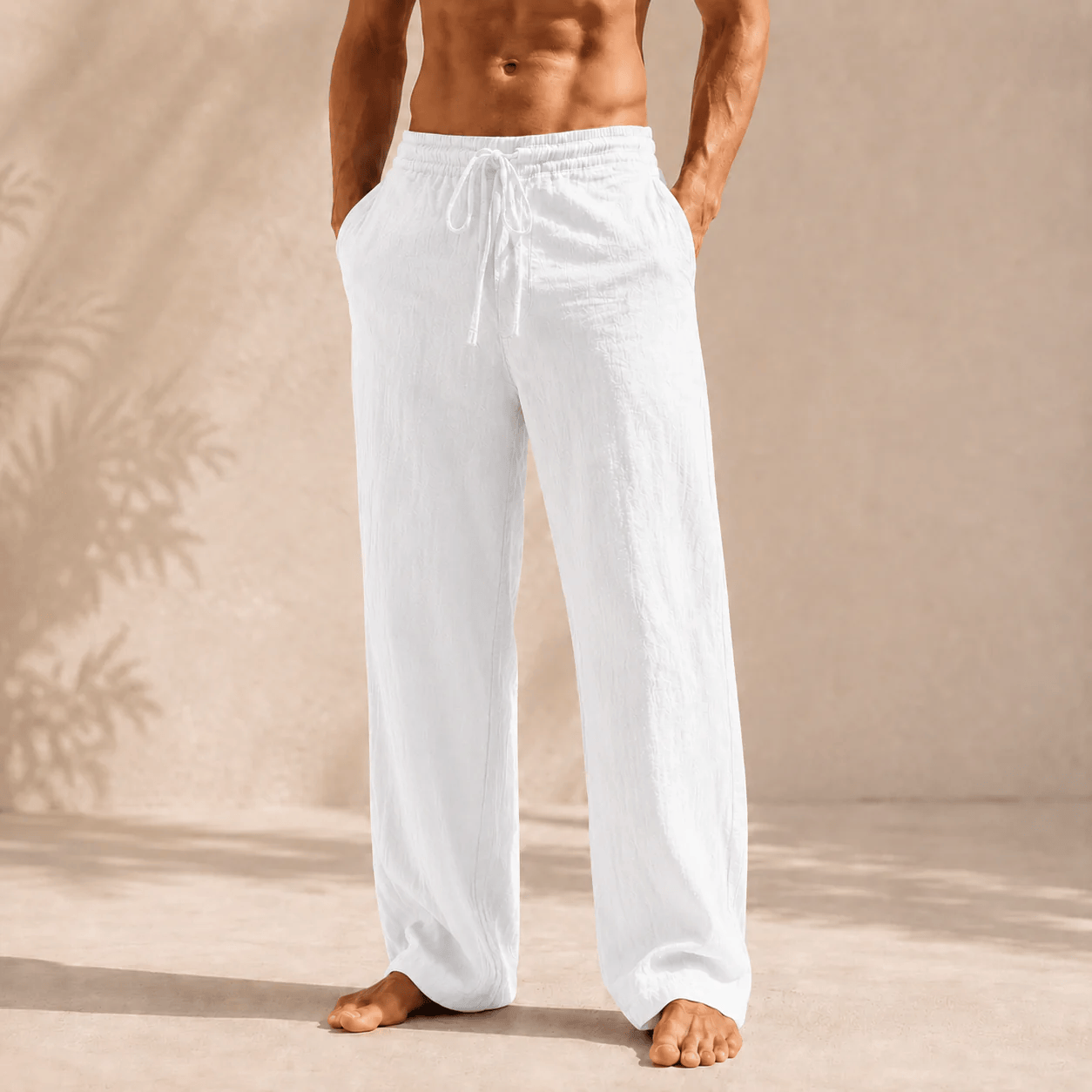 Men's Cotton‑Linen Drawstring Wide‑Leg Pants