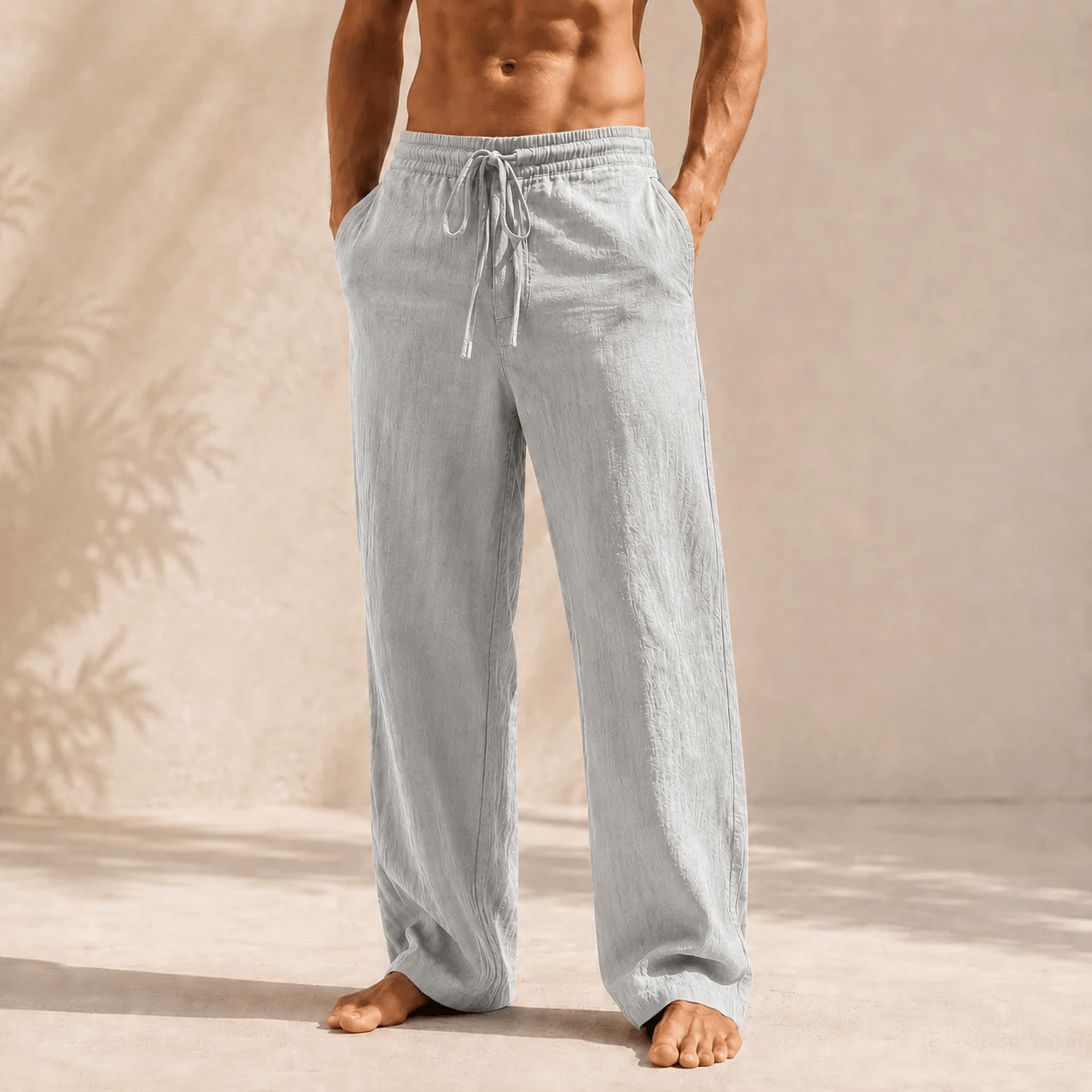 Men's Cotton‑Linen Drawstring Wide‑Leg Pants
