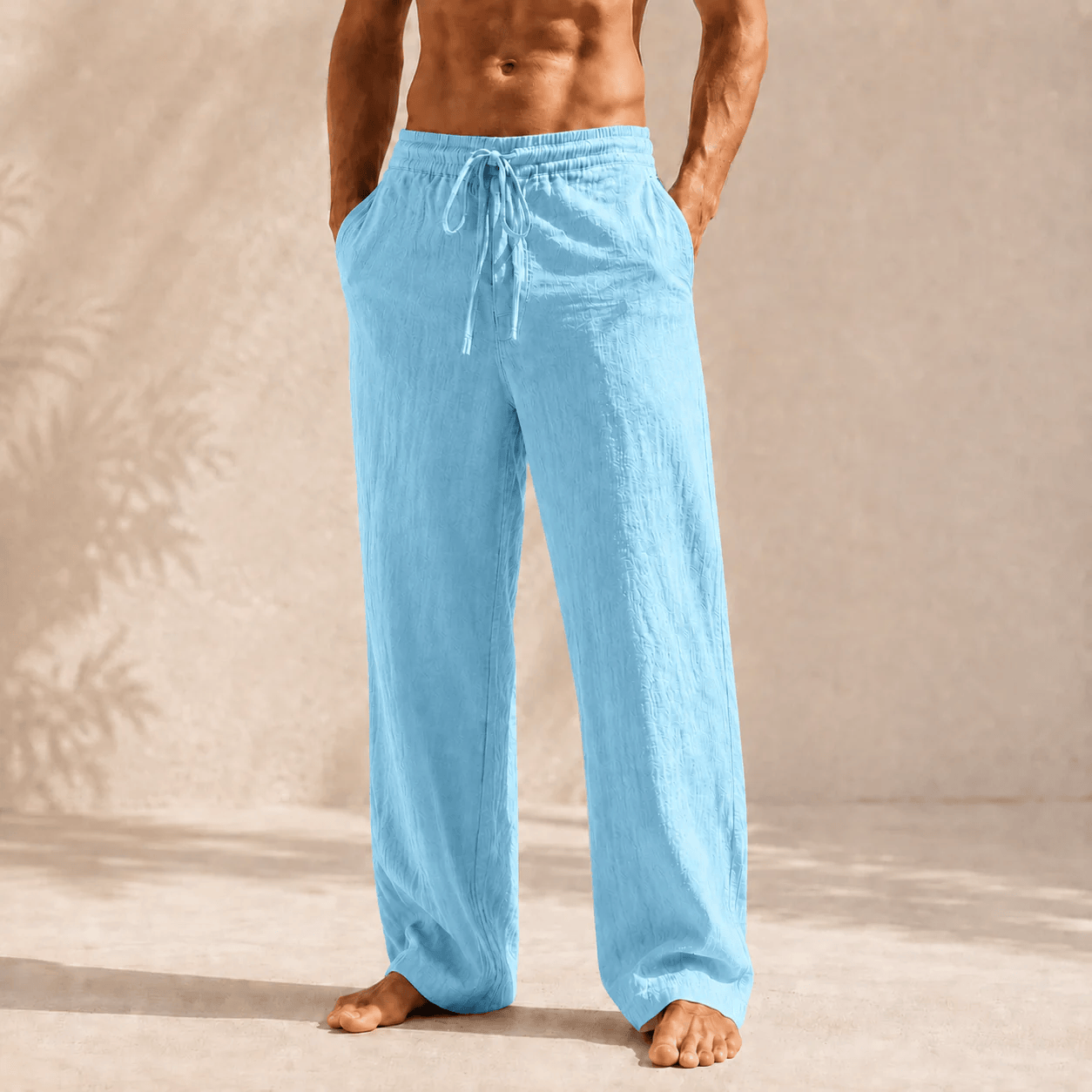Men's Cotton‑Linen Drawstring Wide‑Leg Pants