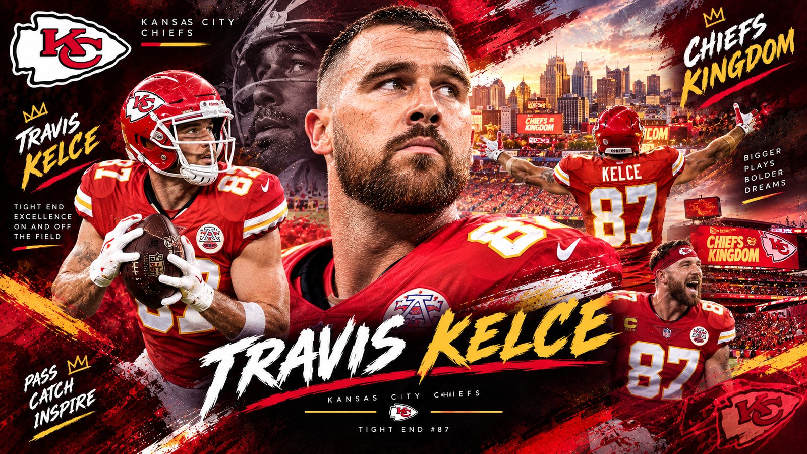 Travis Kelce Kansas City Chiefs red player card with Arrowhead design