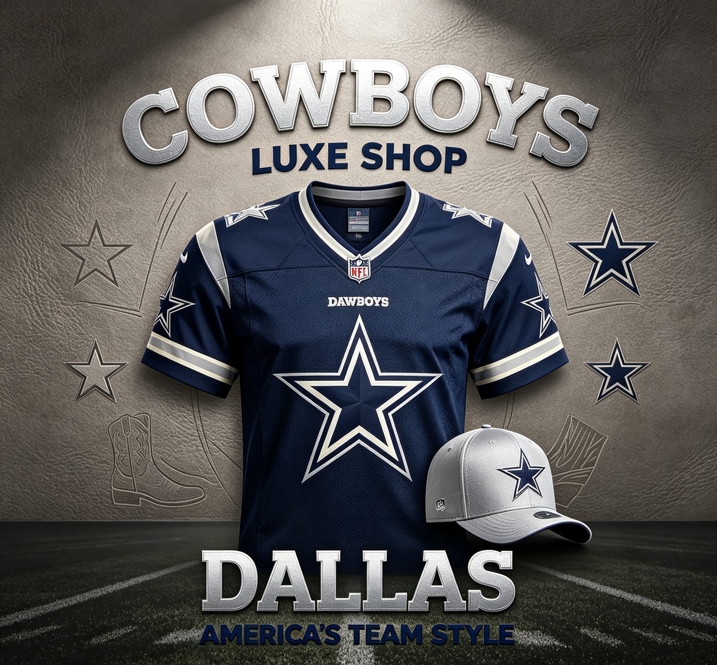 Dallas Cowboys navy jersey display card with team star logo
