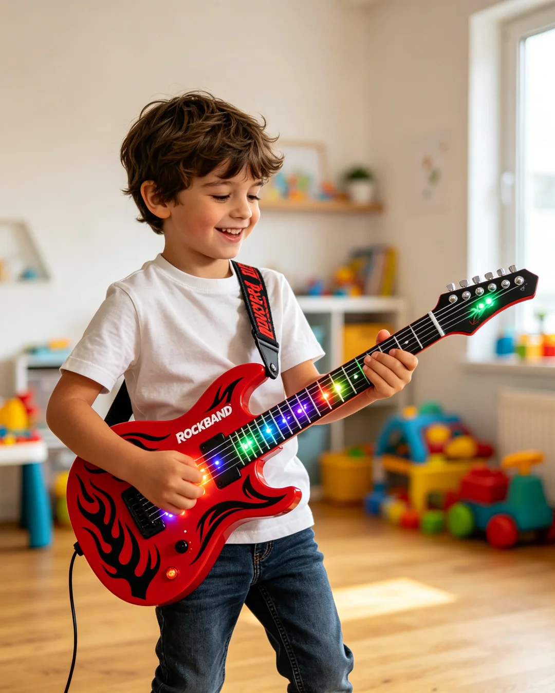 😀Kids Electric Toy Guitar with Flashing Lights & Music - Rock Band Musical Instrument Toy for Boys & Girls Ages 4-6