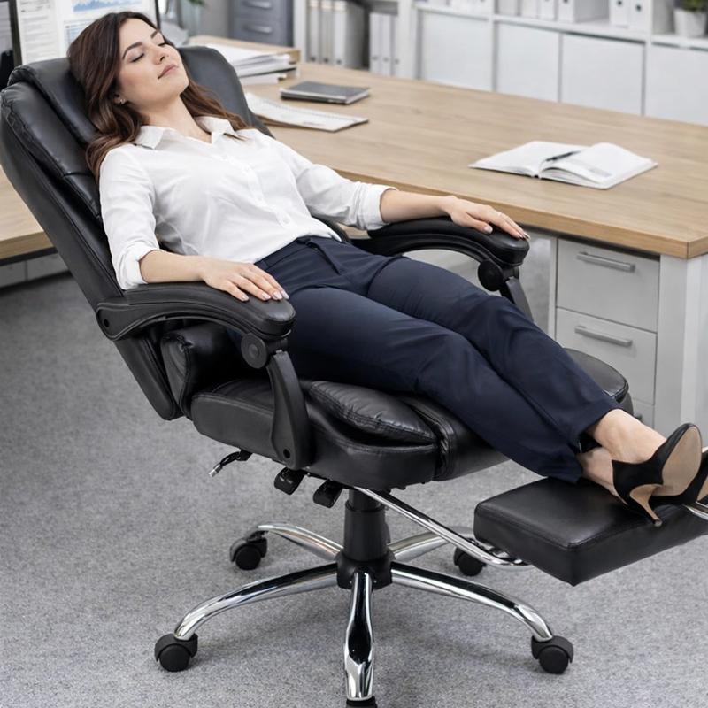 Poltrona Presidenziale con Testina Massaggiante e Poggiapiedi in Ecopelle Nero Comfort Superiore Ergonomico Regolabile USB