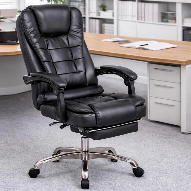Poltrona Presidenziale con Testina Massaggiante e Poggiapiedi in Ecopelle Nero Comfort Superiore Ergonomico Regolabile USB