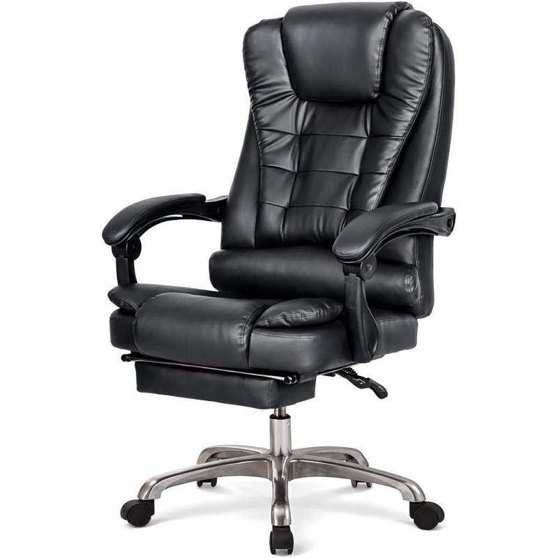 Poltrona Presidenziale con Testina Massaggiante e Poggiapiedi in Ecopelle Nero Comfort Superiore Ergonomico Regolabile USB