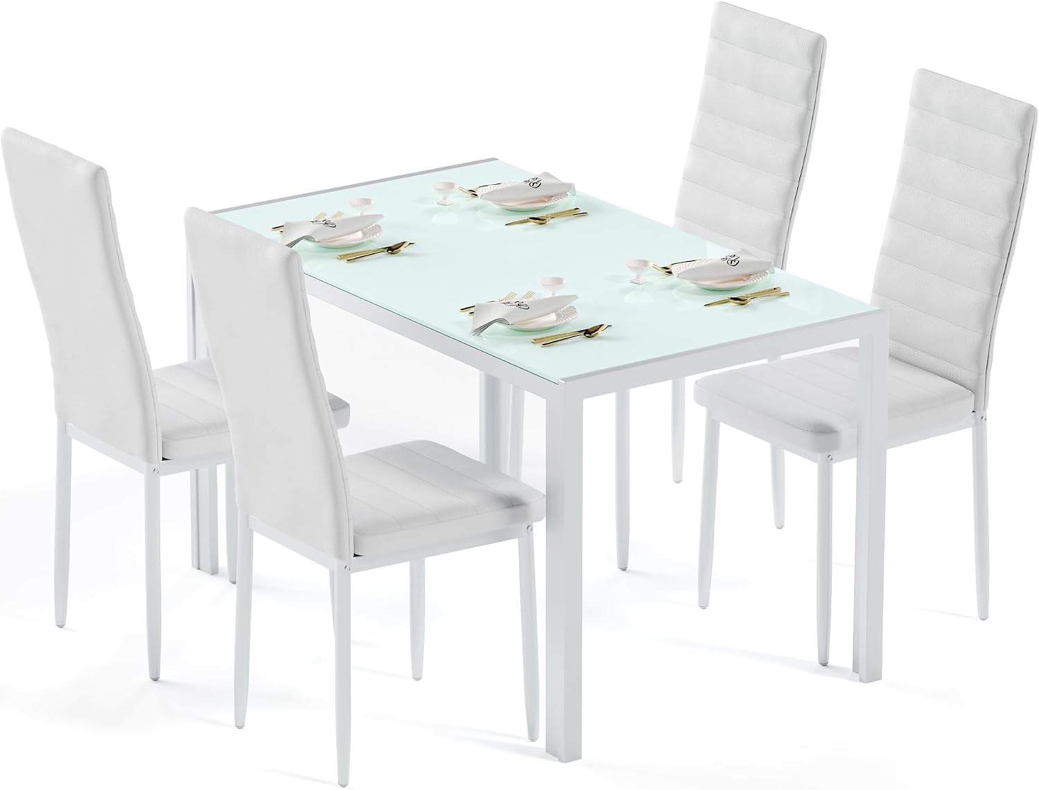 Set Tavolo da Pranzo con 4 Sedie Nere, Piano in Vetro Temperato, Design Moderno per Cucina, Sala da Pranzo e Soggiorno
