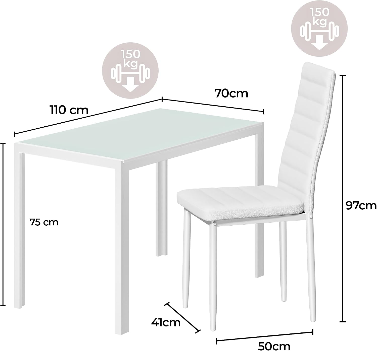 Set Tavolo da Pranzo con 4 Sedie Nere, Piano in Vetro Temperato, Design Moderno per Cucina, Sala da Pranzo e Soggiorno