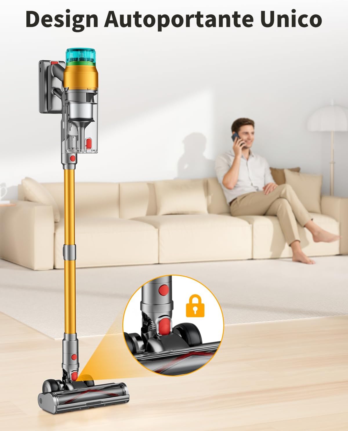Aspirapolvere a bastone senza fili da 55 kPa con schermo touch LED, autonomia di 60 minuti, 3 modalità di velocità, pulitore profondo leggero per legno massello, tappeti e pelo degli animali domestici
