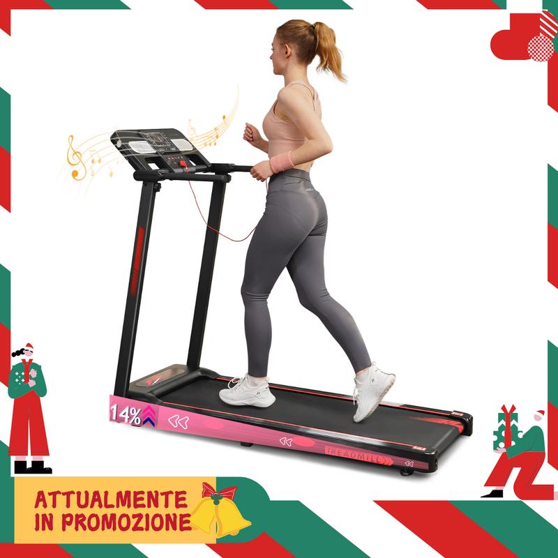 Bluetooth integrato per ascoltare musica mentre corri Tapis roulant pieghevole per uso domestico｜Altoparlante Bluetooth｜Inclinabile Velocità regolabile fino a 12 km/h｜Display LED con supporto per tablet｜Portata massima 150 kg
