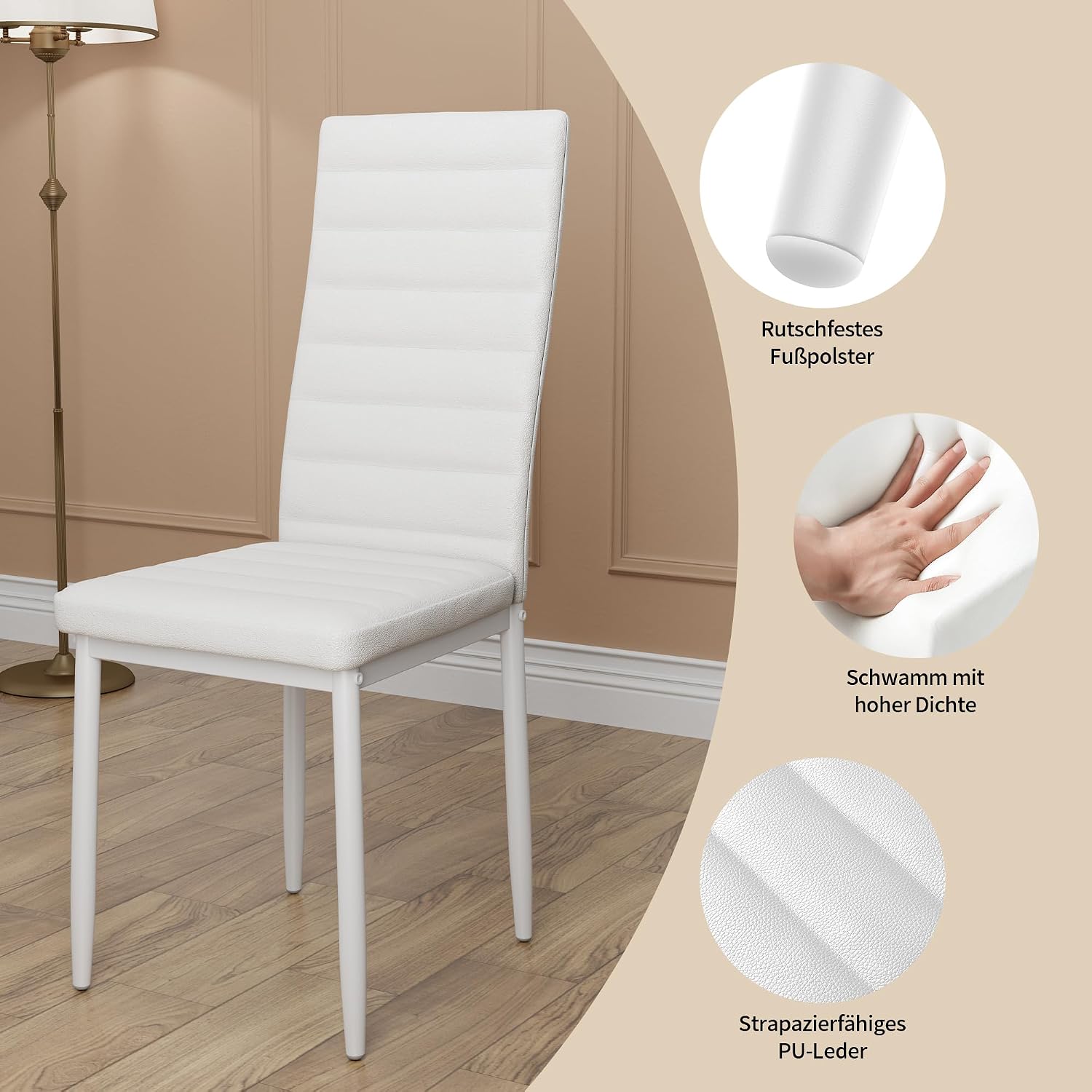 Set Tavolo da Pranzo con 4 Sedie Nere, Piano in Vetro Temperato, Design Moderno per Cucina, Sala da Pranzo e Soggiorno