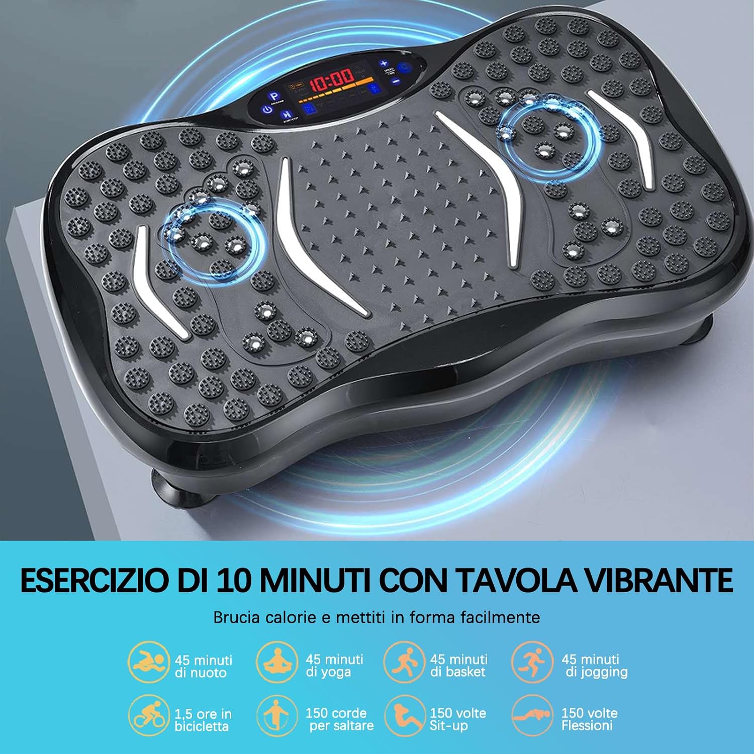 Pedana Vibrante Fitness Professionale con Bluetooth, Telecomando e Fasce Elastiche – 120 Livelli di Intensità, Allenamento Total Body, Massaggio Plantare, Tonificazione di Gambe, Glutei e Addome
