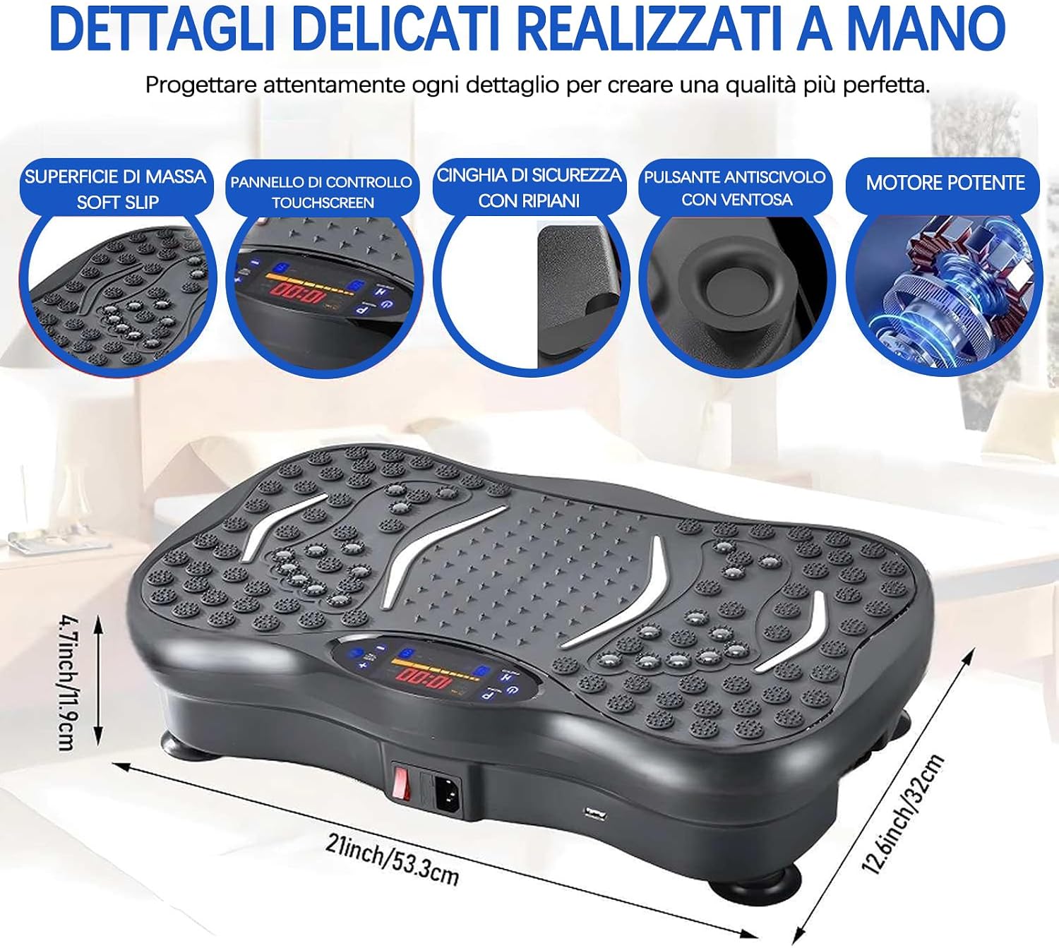 Pedana Vibrante Fitness Professionale con Bluetooth, Telecomando e Fasce Elastiche – 120 Livelli di Intensità, Allenamento Total Body, Massaggio Plantare, Tonificazione di Gambe, Glutei e Addome
