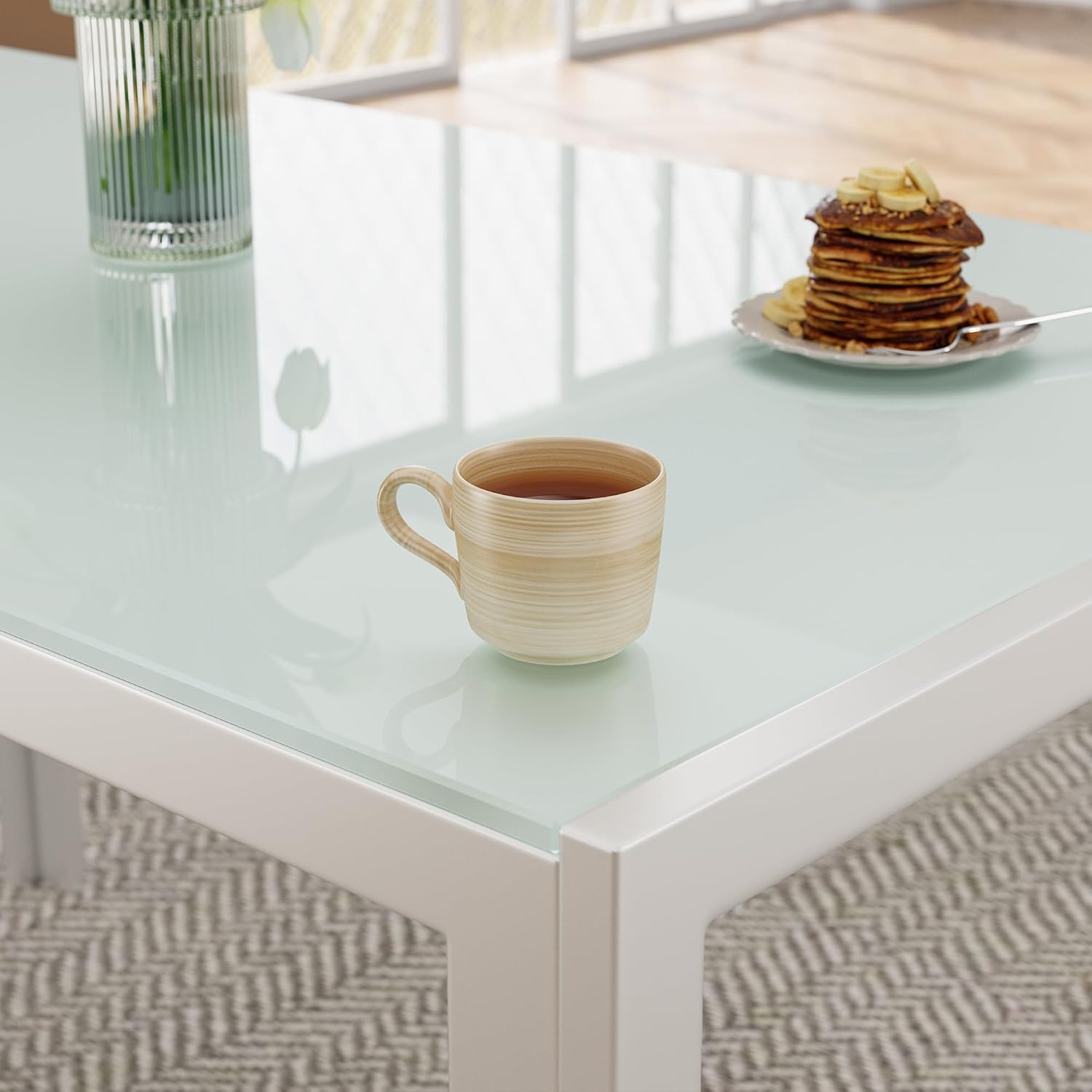 Set Tavolo da Pranzo con 4 Sedie Nere, Piano in Vetro Temperato, Design Moderno per Cucina, Sala da Pranzo e Soggiorno