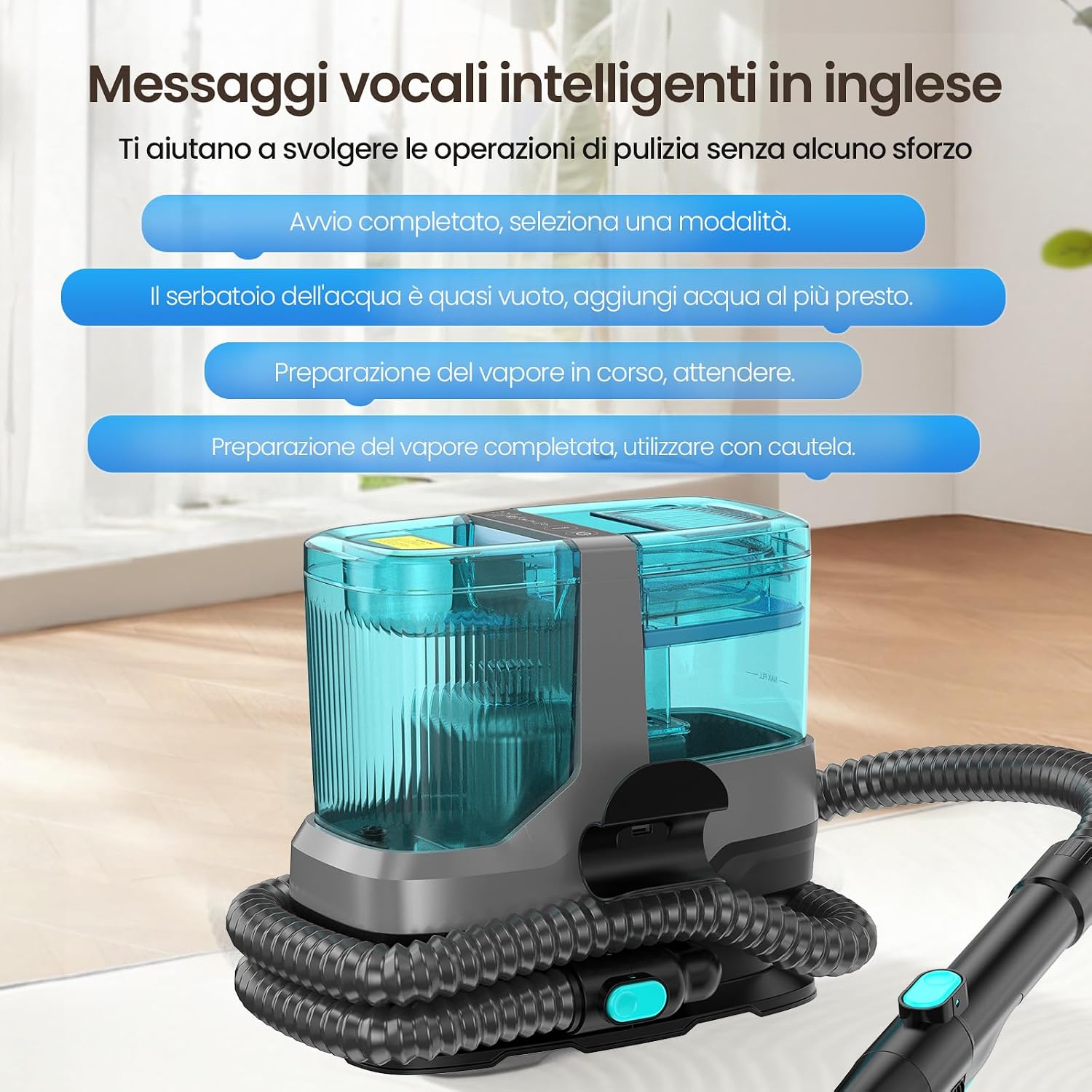 Dispositivo per la pulizia dei tappeti, aspirapolvere lavante 25000 Pa, pulitore di tappeti 4-in-1, aspirapolvere a umido da 1800 W, dispositivo per la pulizia degli imbottiti, funzione di riscaldamento, funzione di sterilizzazione, con display LED, annun