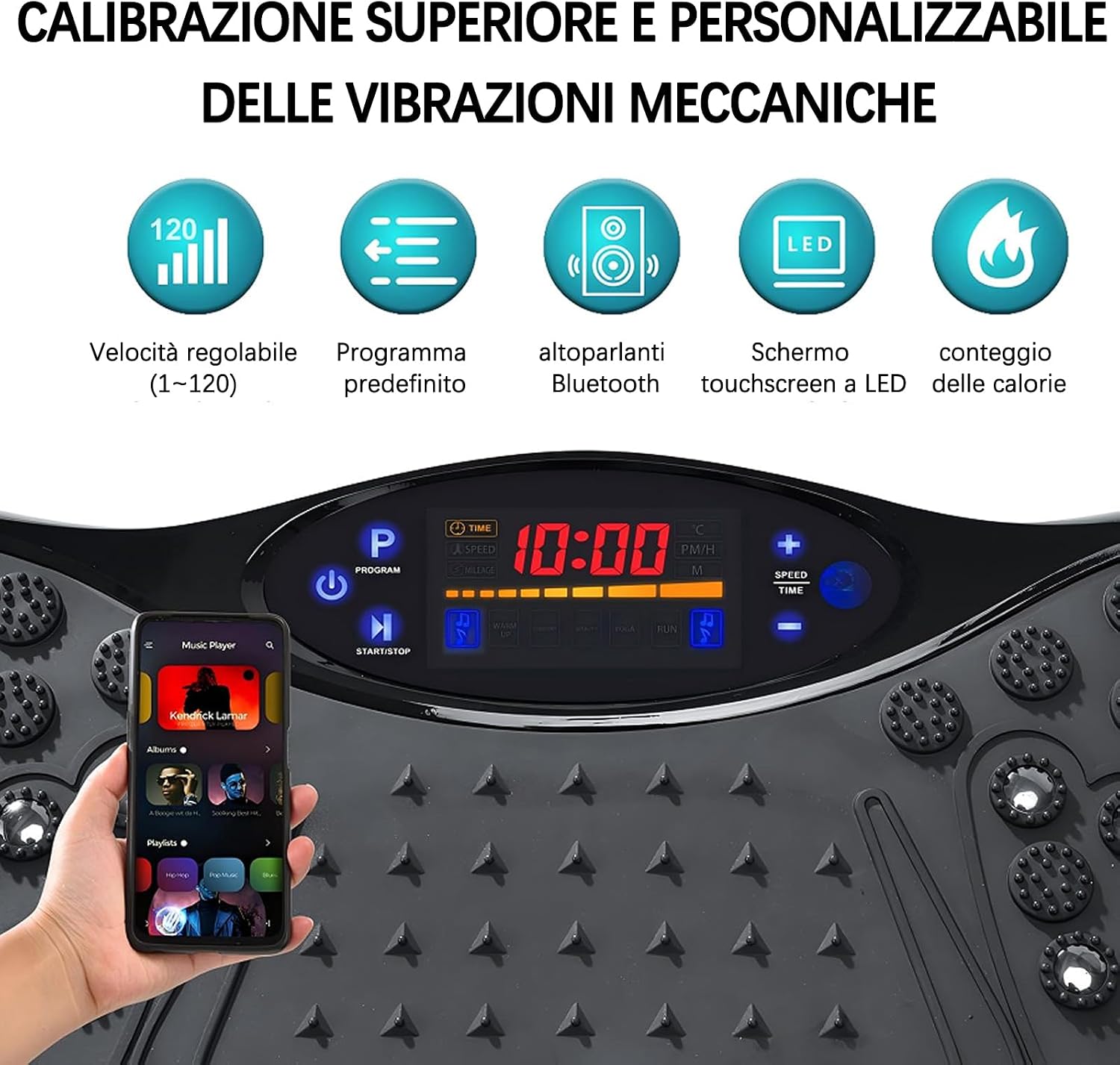 Pedana Vibrante Fitness Professionale con Bluetooth, Telecomando e Fasce Elastiche – 120 Livelli di Intensità, Allenamento Total Body, Massaggio Plantare, Tonificazione di Gambe, Glutei e Addome