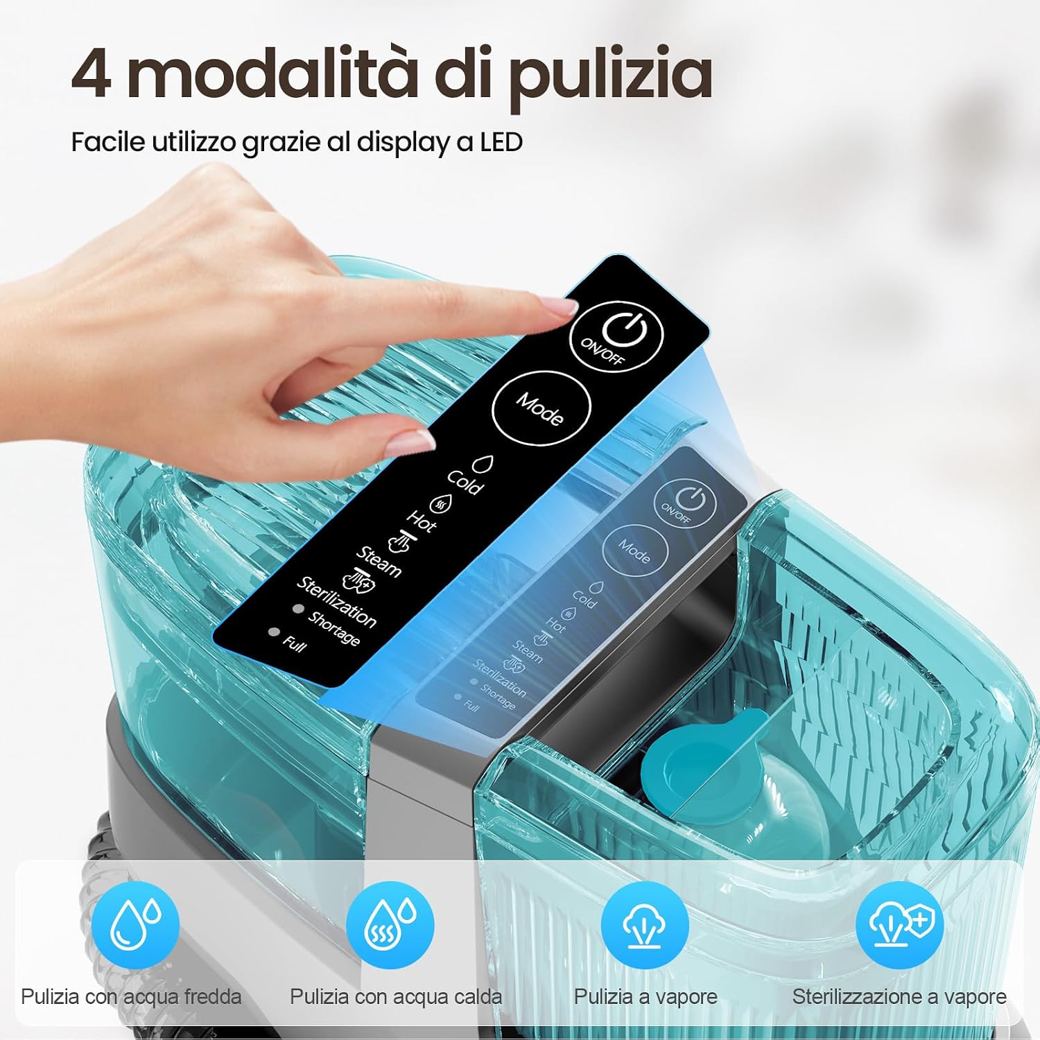 Dispositivo per la pulizia dei tappeti, aspirapolvere lavante 25000 Pa, pulitore di tappeti 4-in-1, aspirapolvere a umido da 1800 W, dispositivo per la pulizia degli imbottiti, funzione di riscaldamento, funzione di sterilizzazione, con display LED, annun