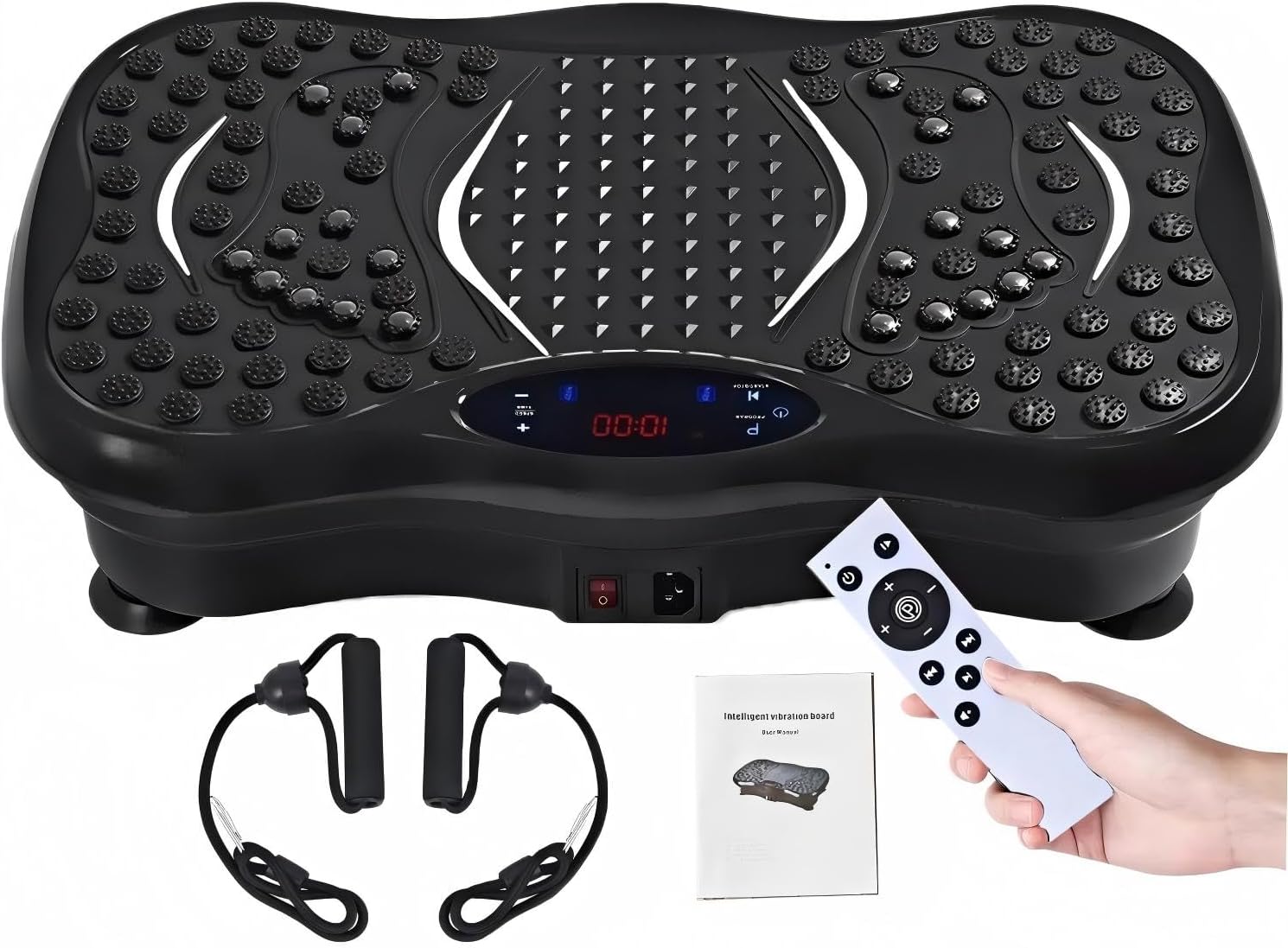 Pedana Vibrante Fitness Professionale con Bluetooth, Telecomando e Fasce Elastiche – 120 Livelli di Intensità, Allenamento Total Body, Massaggio Plantare, Tonificazione di Gambe, Glutei e Addome