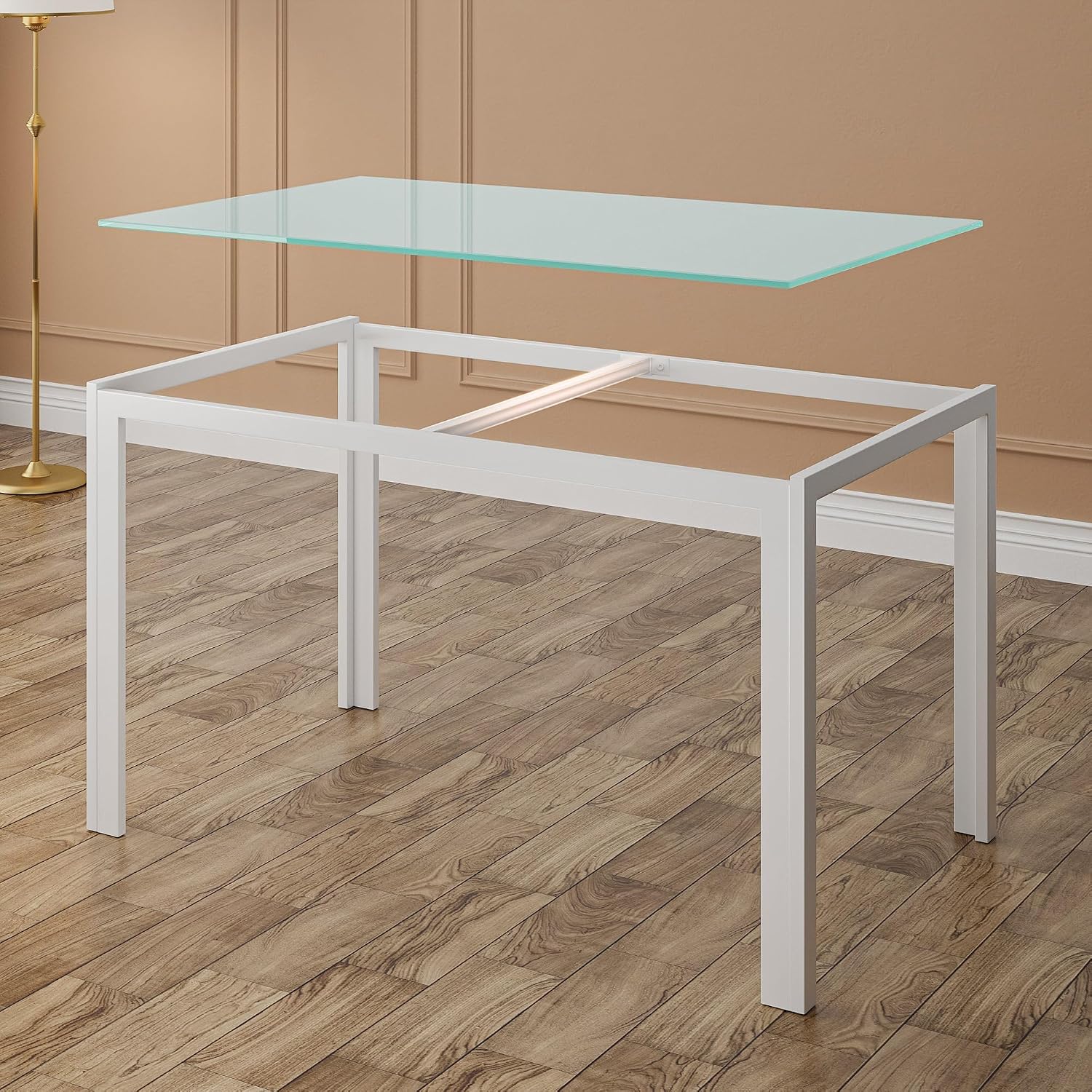 Set Tavolo da Pranzo con 4 Sedie Nere, Piano in Vetro Temperato, Design Moderno per Cucina, Sala da Pranzo e Soggiorno