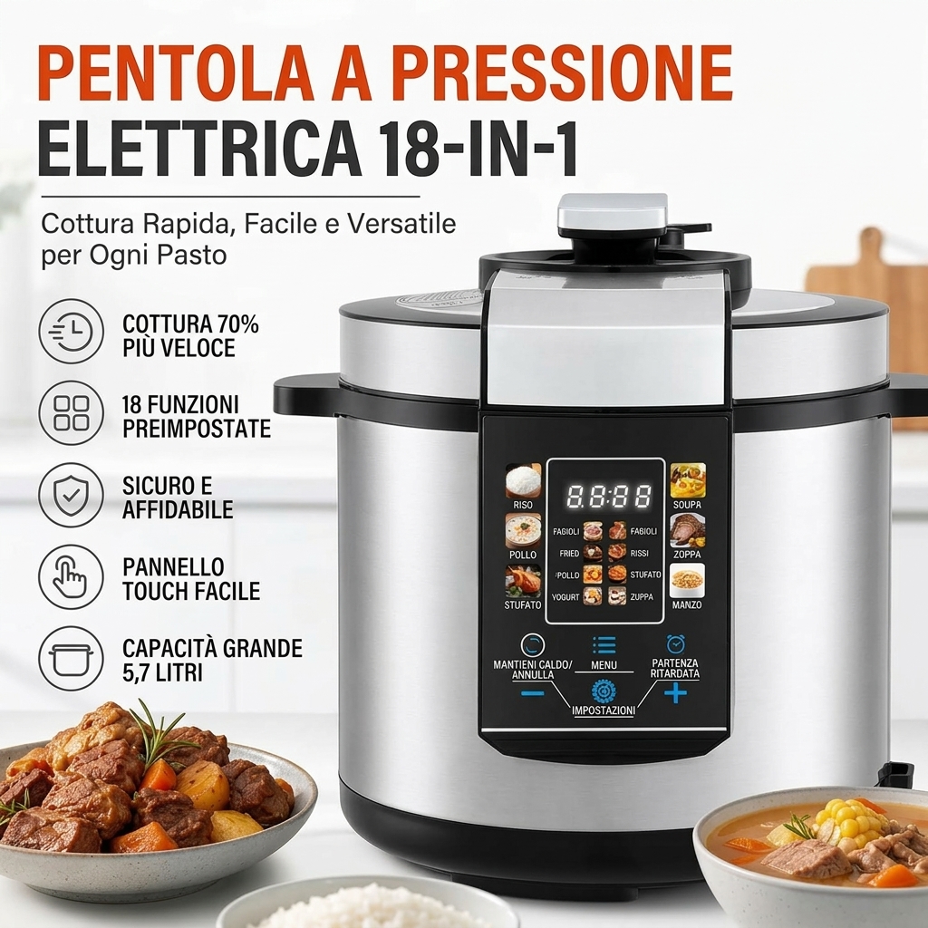 Pentola elettrica multifunzione da 6 L con sistema di sicurezza, facile da pulire, cottura rapida, per stufato di manzo al borgogna, brasato, blanquette di vitello, lenticchie verdi, salsiccia alle lenticchie, fagioli bianchi, risparmio di tempo in c