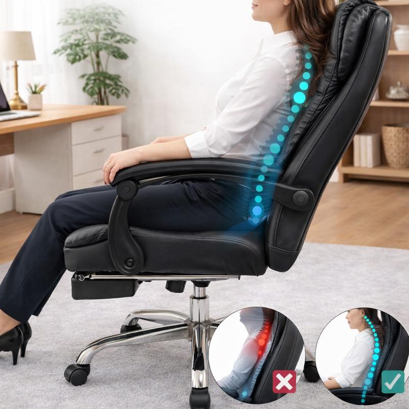 Poltrona Presidenziale con Testina Massaggiante e Poggiapiedi in Ecopelle Nero Comfort Superiore Ergonomico Regolabile USB