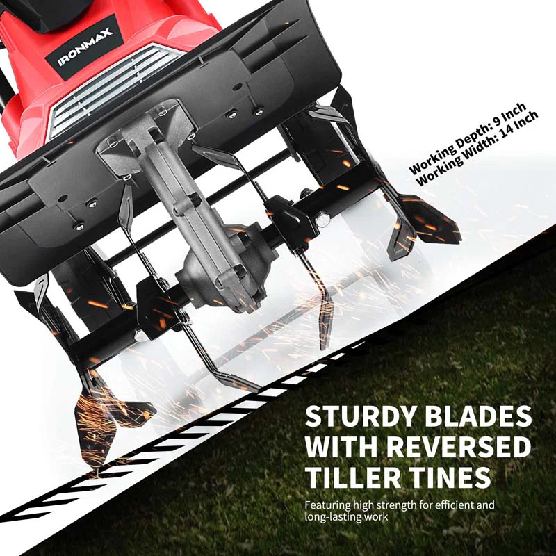 Eletriclife 14/17 Inch Electric Tiller and Cultivator with 9-Inch Tilling Depth